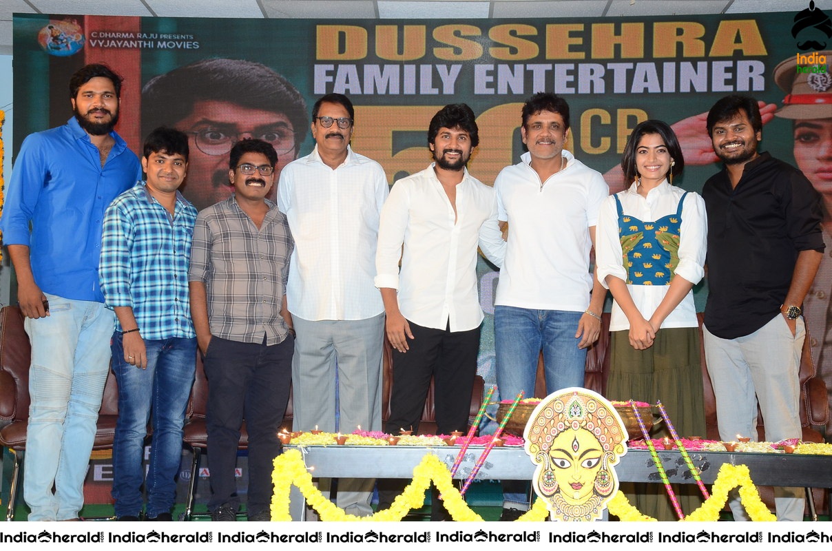 Rashmika with Nani and King Akkineni at Devadas Success Throwback Event Photos Set 4