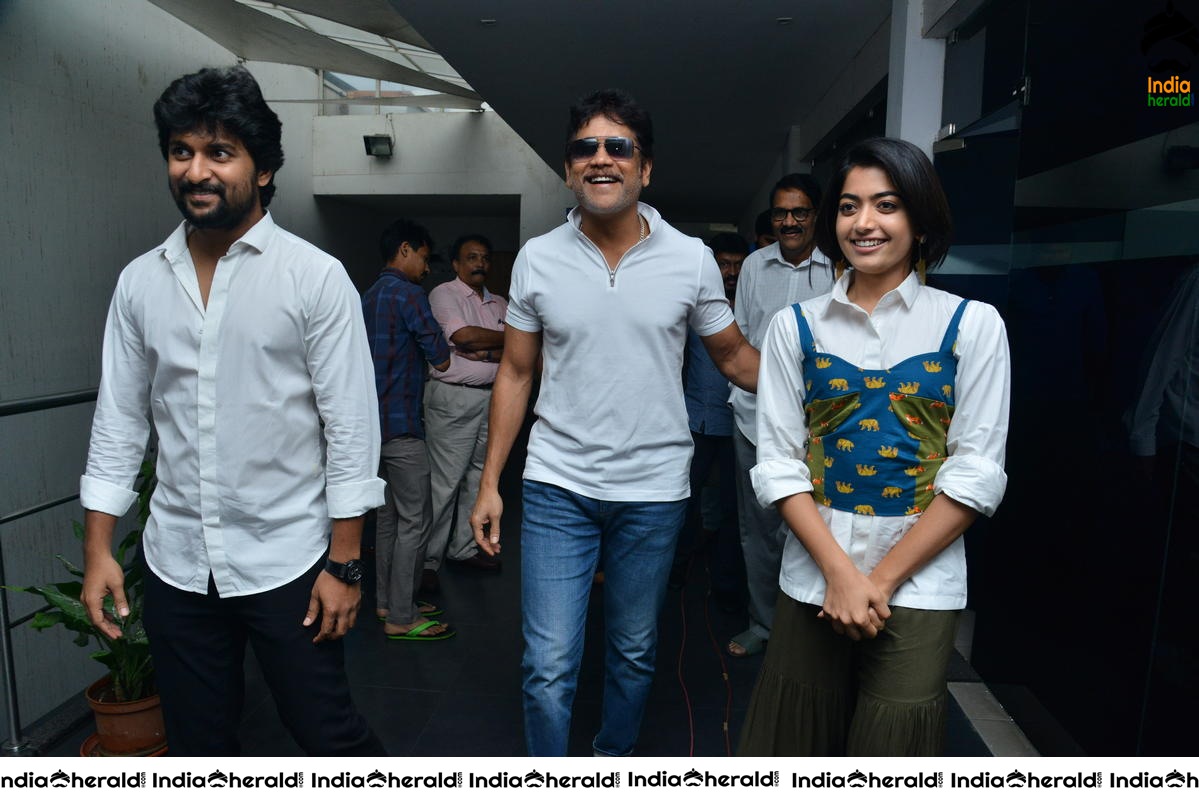 Rashmika with Nani and King Akkineni at Devadas Success Throwback Event Photos Set 5