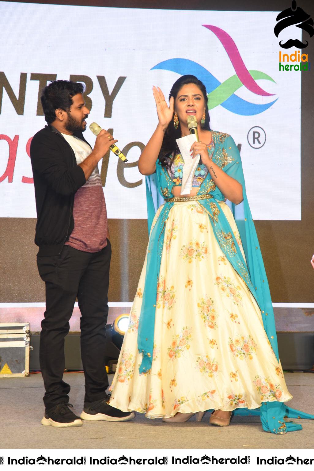 Sree Mukhi at Venky Mama Pre Release Event in Khammam Set 2