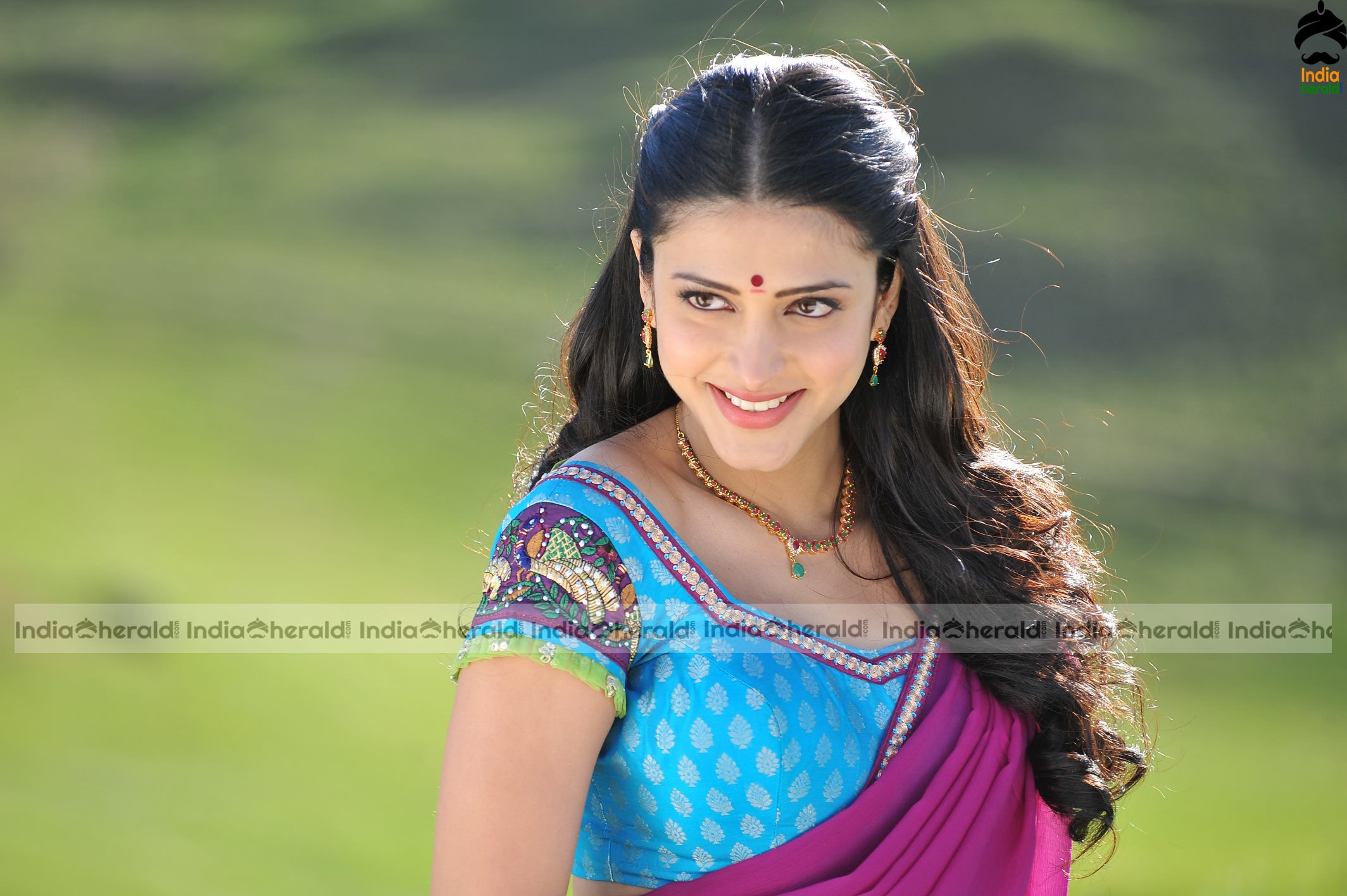 Shruti Haasan Hot Navel and Waist Show in Saree