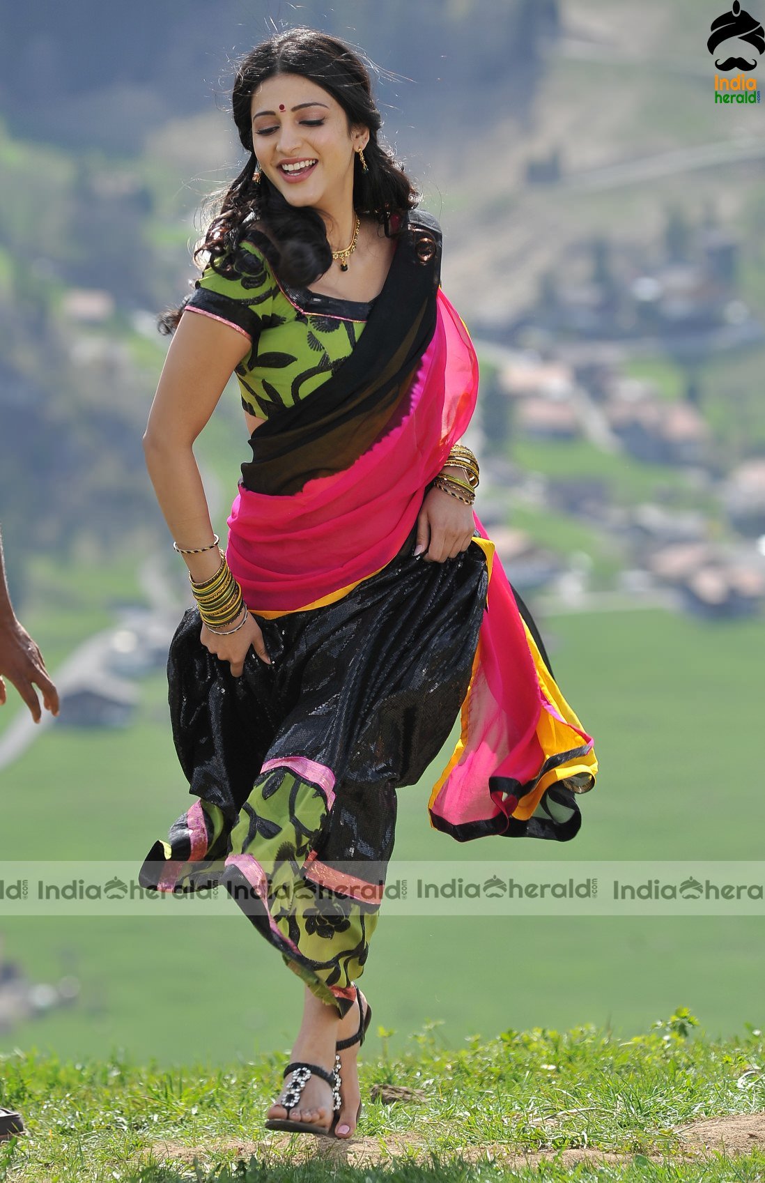 Shruti Haasan Hot Navel and Waist Show in Saree