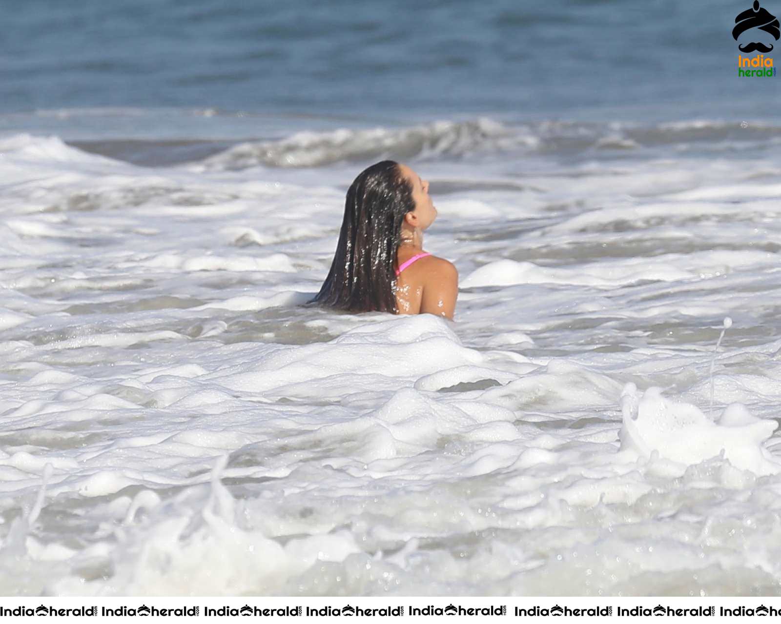 Alessandra Ambrosio Caught in Pink Bikini at the beach in Malibu Set 1