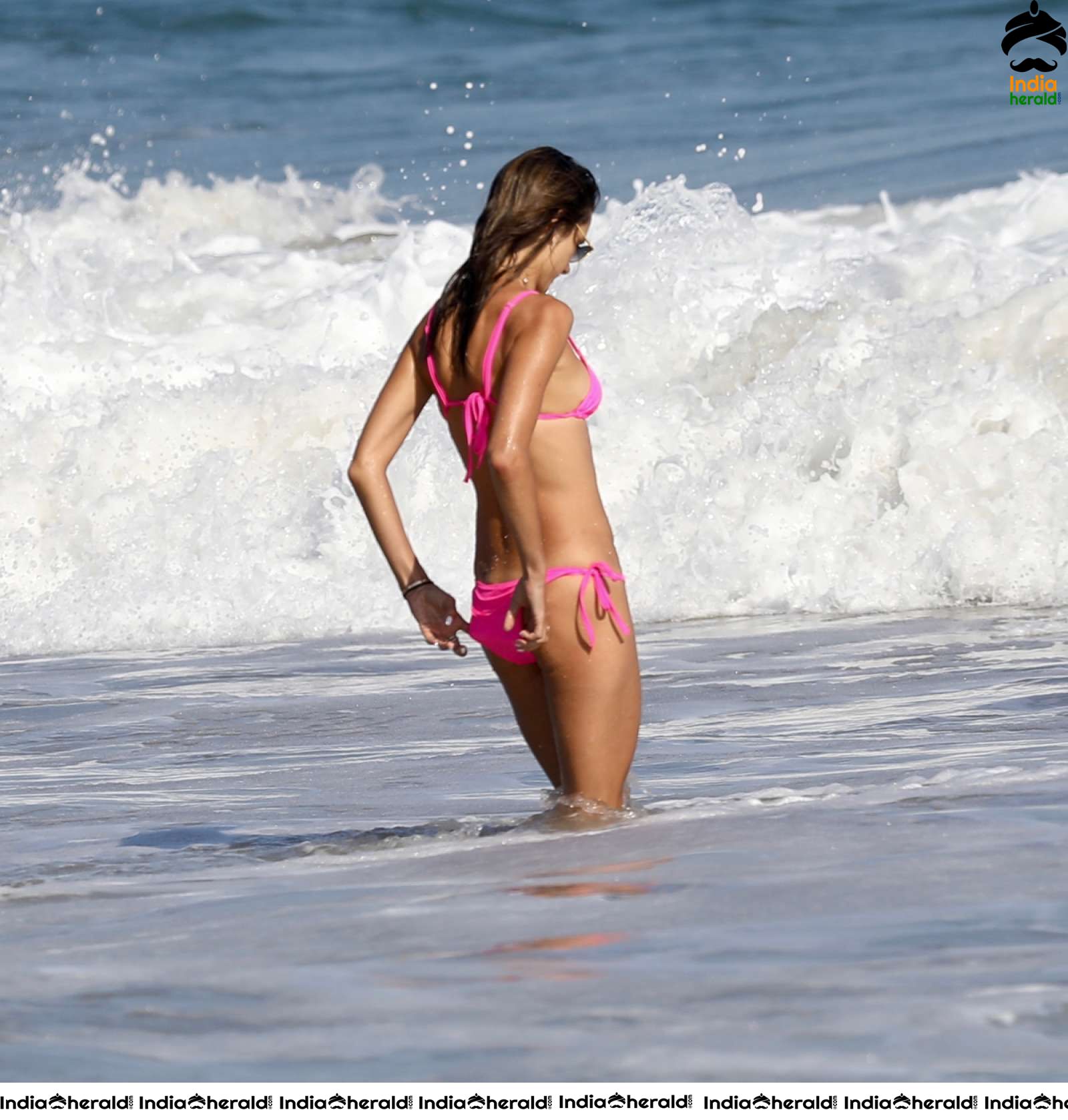 Alessandra Ambrosio Caught in Pink Bikini at the beach in Malibu Set 1