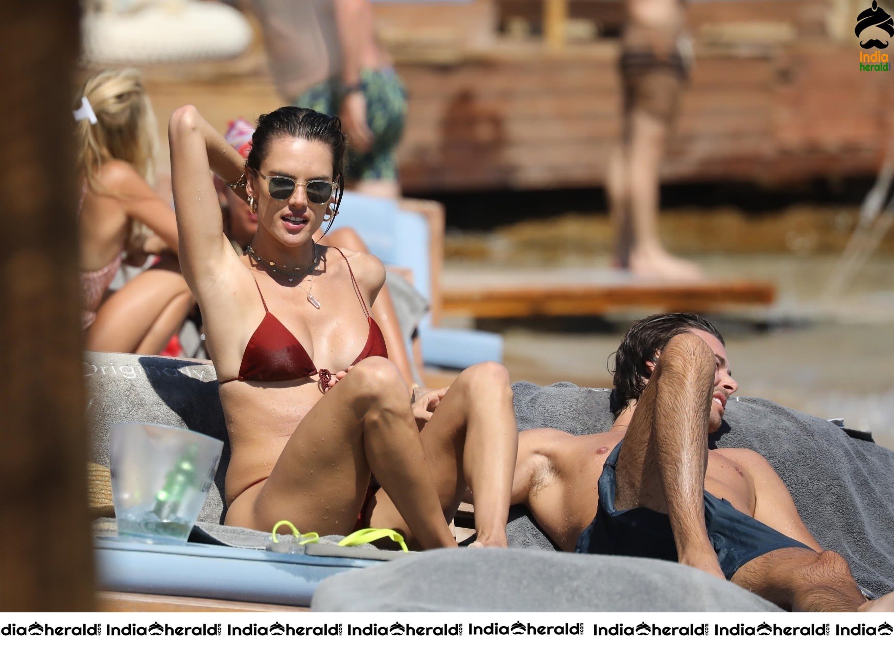 Alessandra Ambrosio Exposing Too Much in String Bikini on the beach in Mykonos Set 1