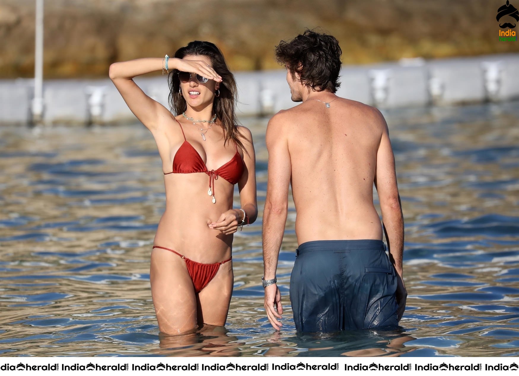 Alessandra Ambrosio Exposing Too Much in String Bikini on the beach in Mykonos Set 2