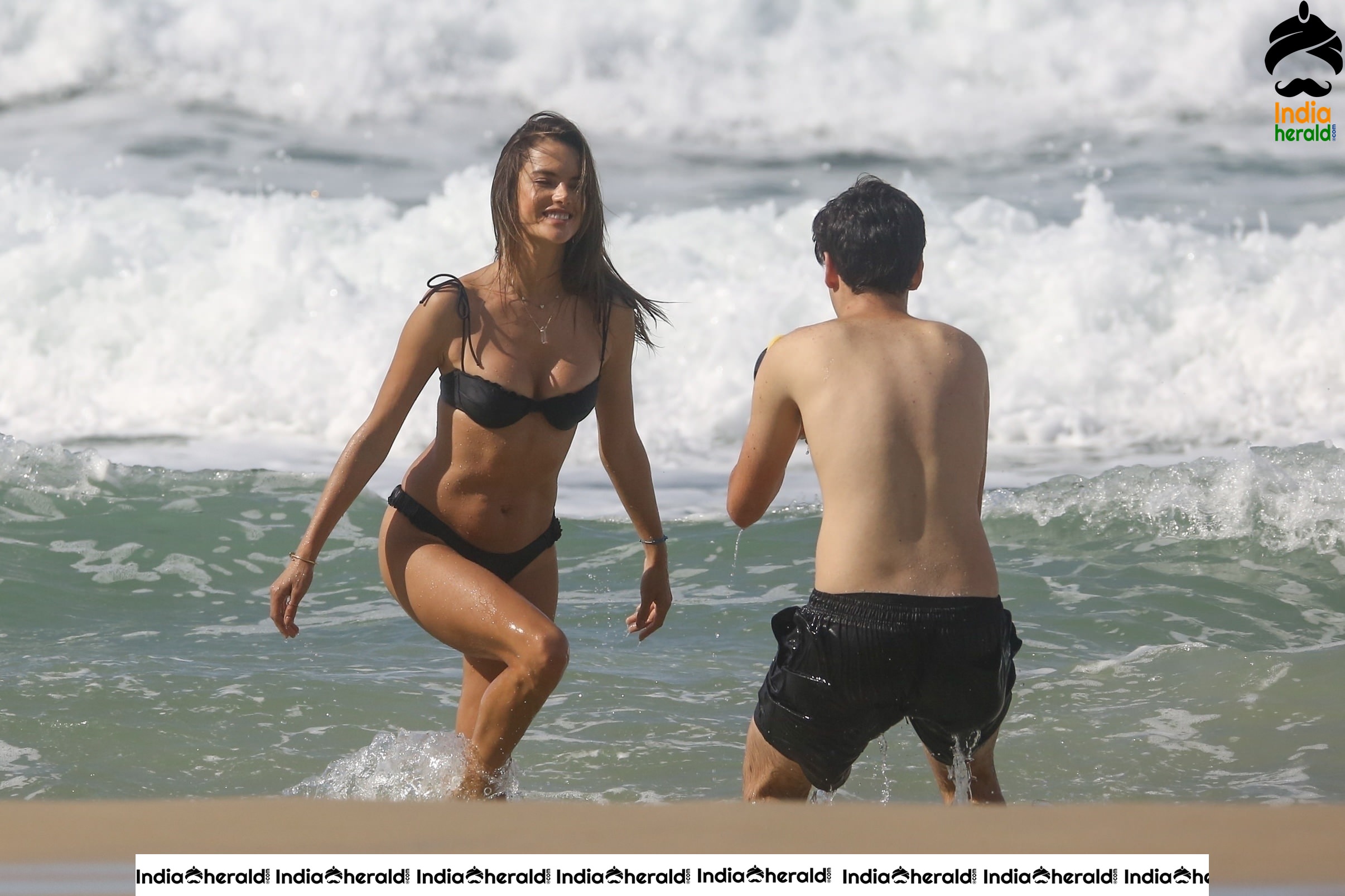 Alessandra Ambrosio hot in Black Lace Bikini on the beach in Porto Alegre Set 1