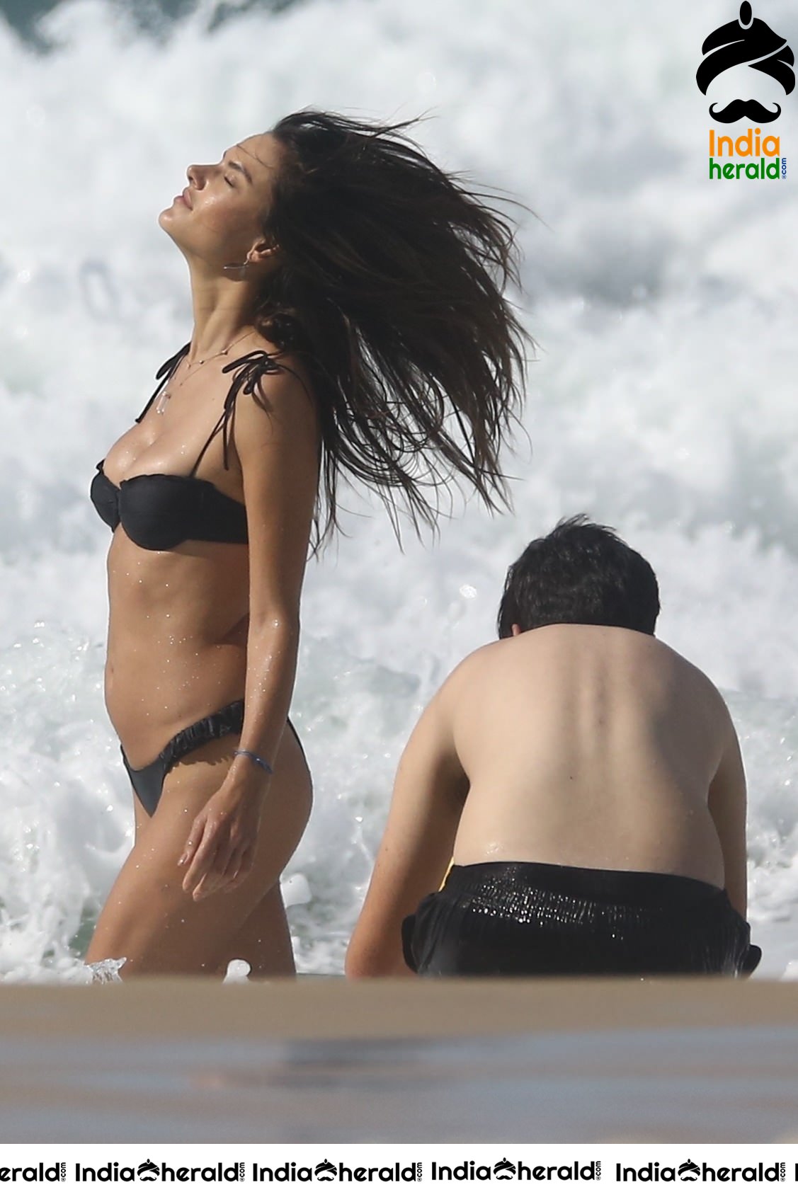 Alessandra Ambrosio hot in Black Lace Bikini on the beach in Porto Alegre Set 2