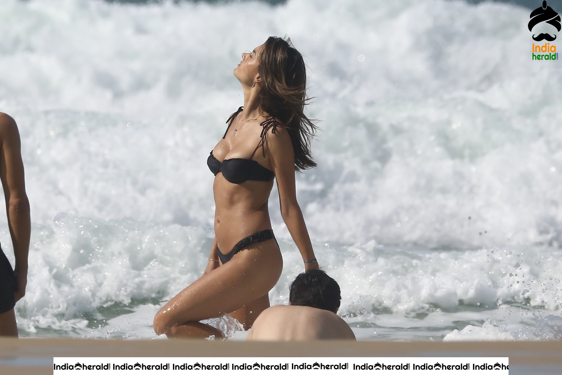 Alessandra Ambrosio hot in Black Lace Bikini on the beach in Porto Alegre Set 2