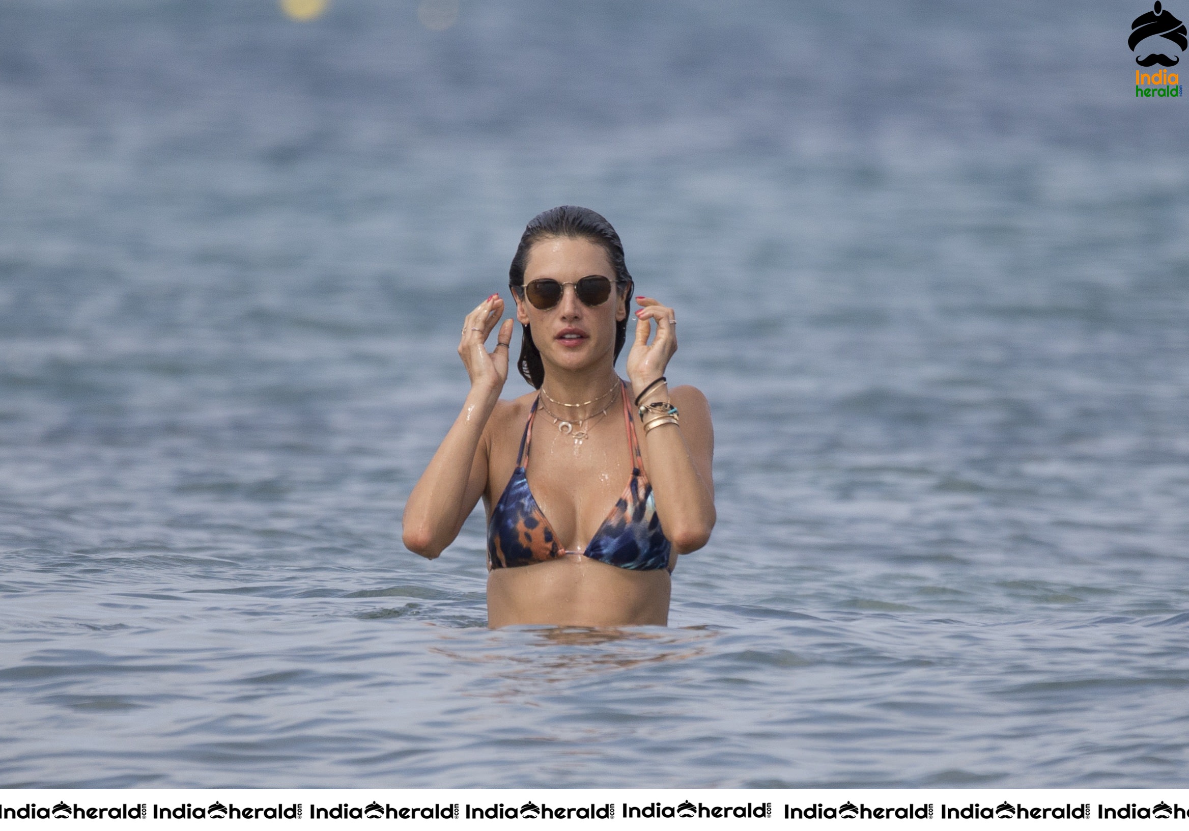 Alessandra Ambrosio in a Multi Colour Lace Bikini at Ibiza Set 2