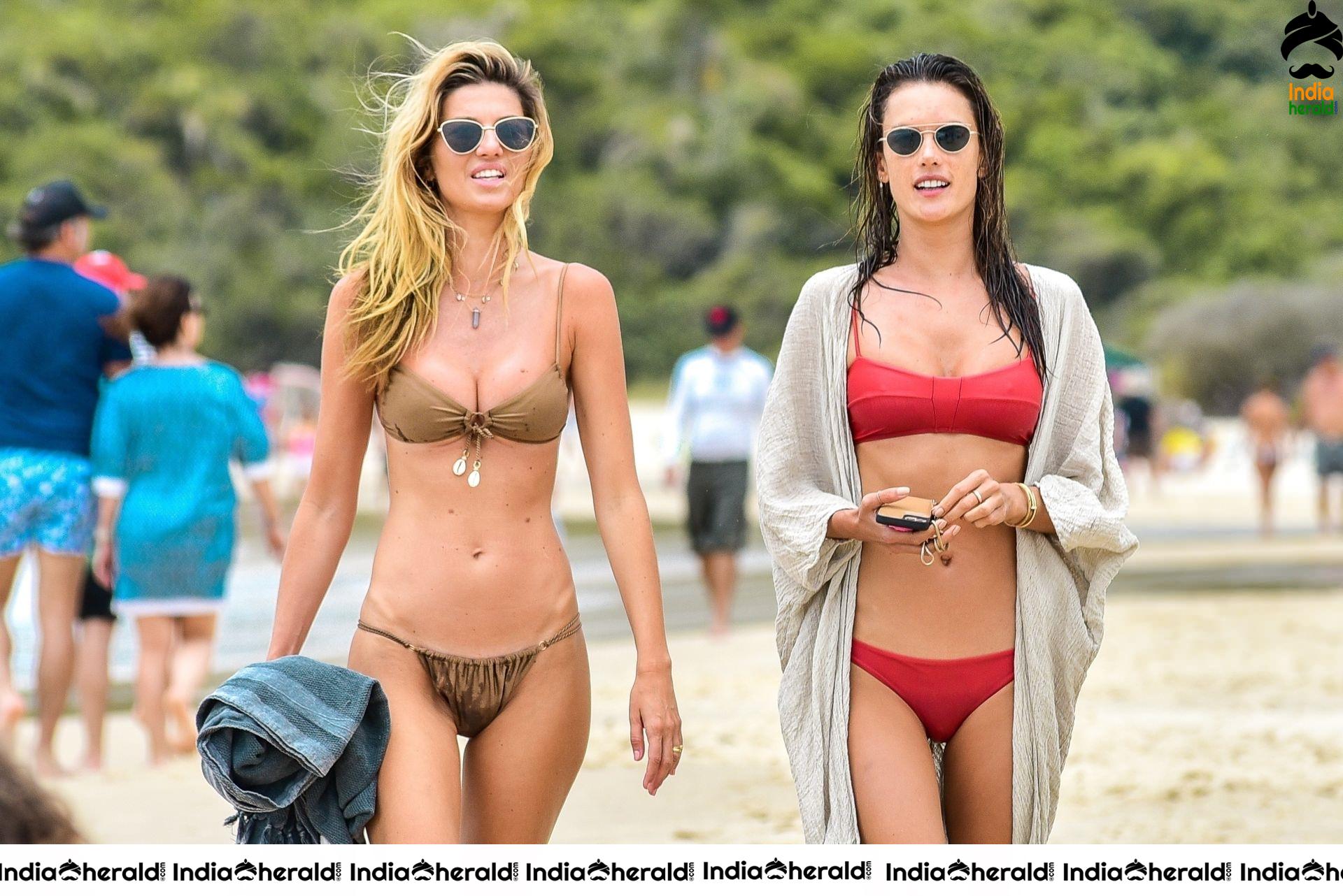 Alessandra Ambrosio in a red bikini at the beach in Florianopolis