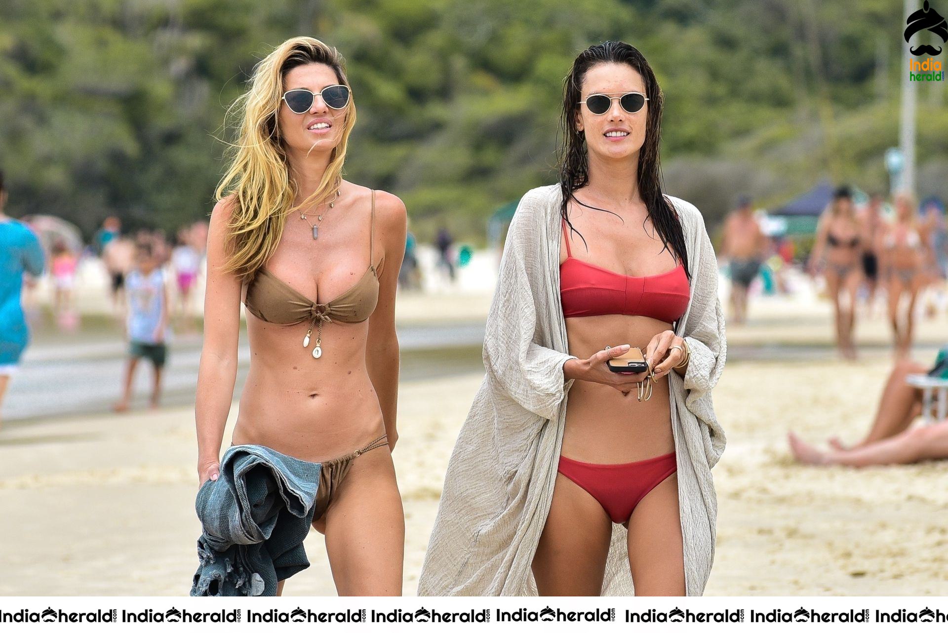 Alessandra Ambrosio in a red bikini at the beach in Florianopolis