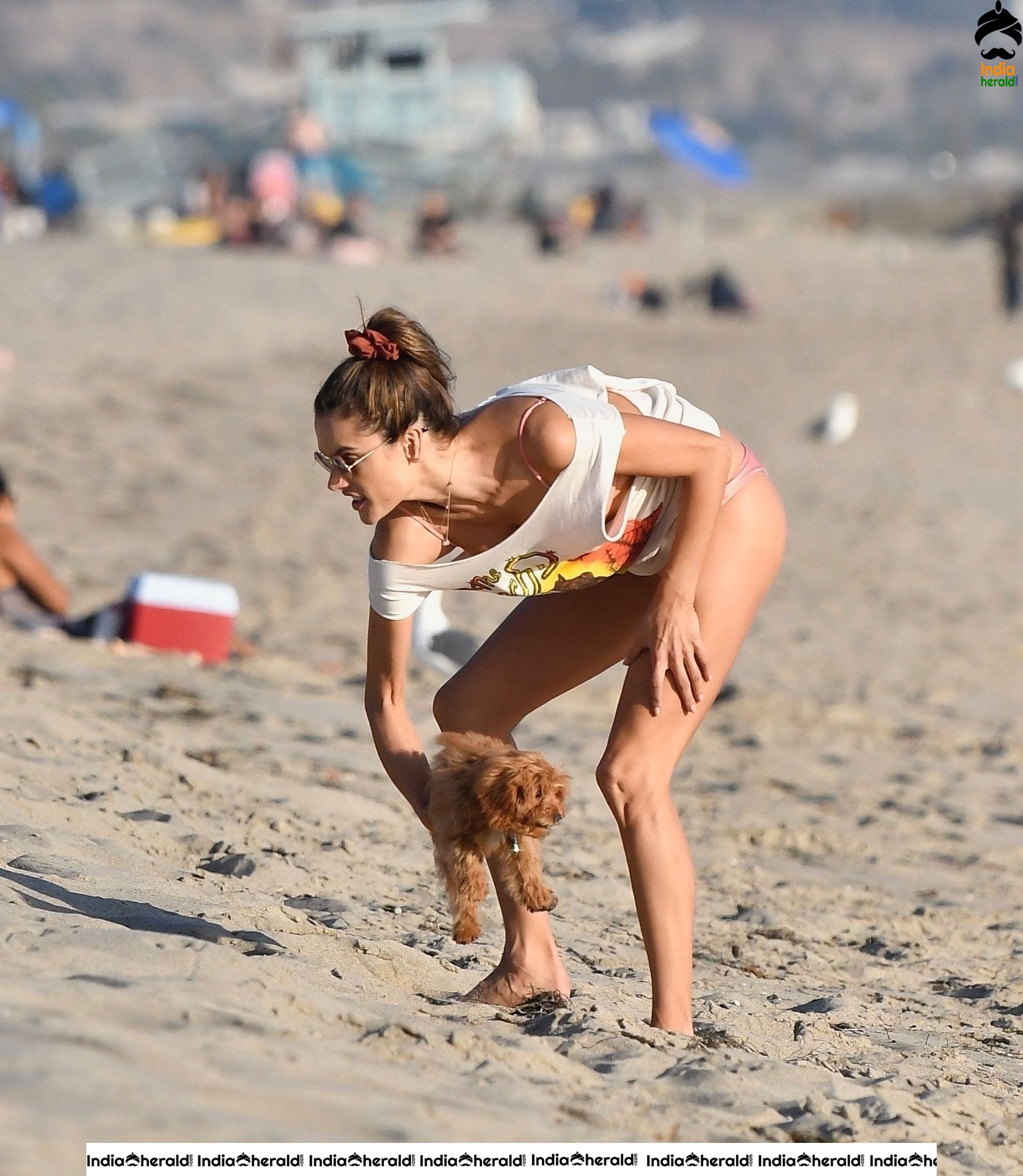Alessandra Ambrosio playing volleyball on Santa Monica beach
