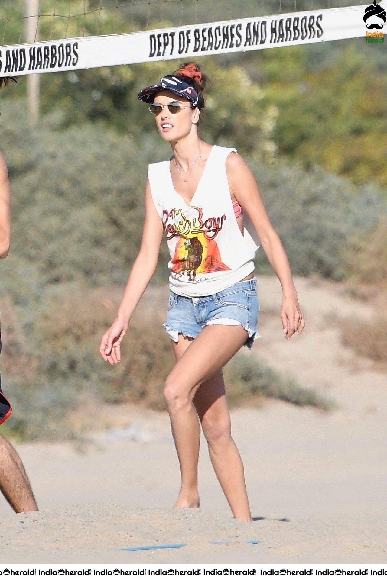 Alessandra Ambrosio playing volleyball on Santa Monica beach