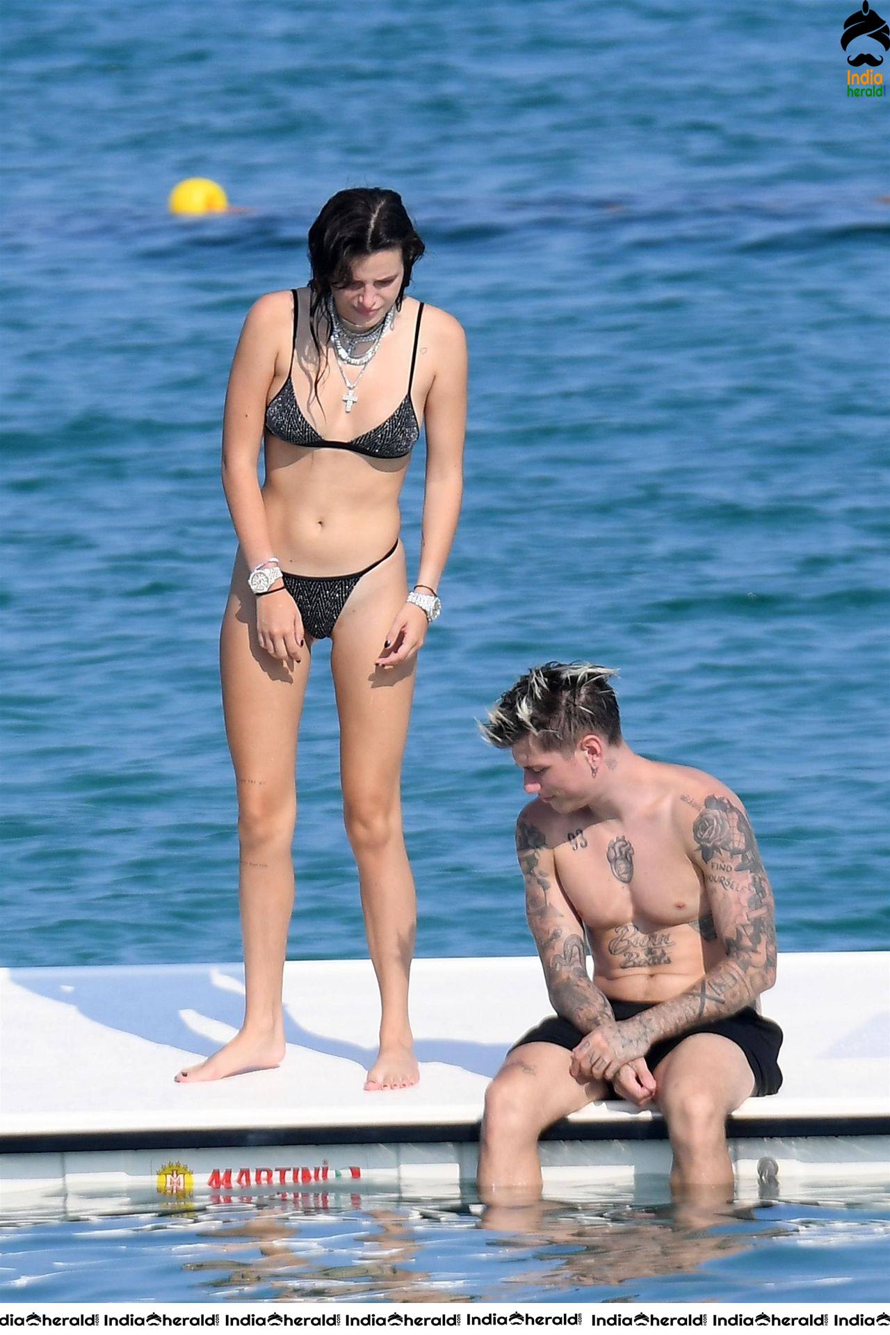 Bella Thorne in Black Lace Bikini Exposing and Enjoying with Boyfriend in Beach Set 2