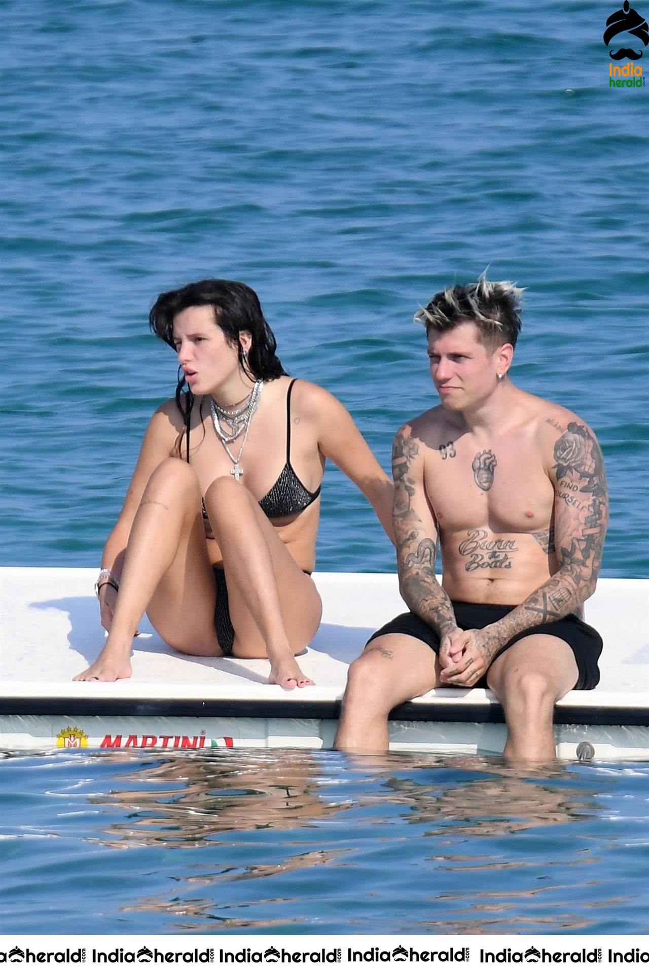 Bella Thorne in tiny Black Bikini and her Boyfriend smooches her in Public Set 2
