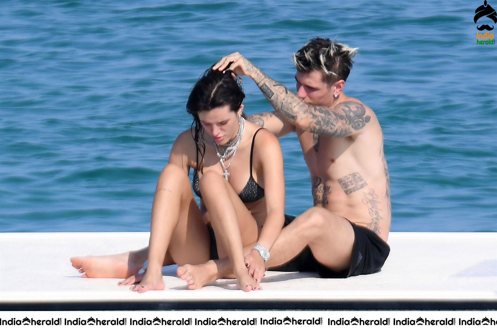 Bella Thorne in tiny Black Bikini and her Boyfriend smooches her in Public Set 2