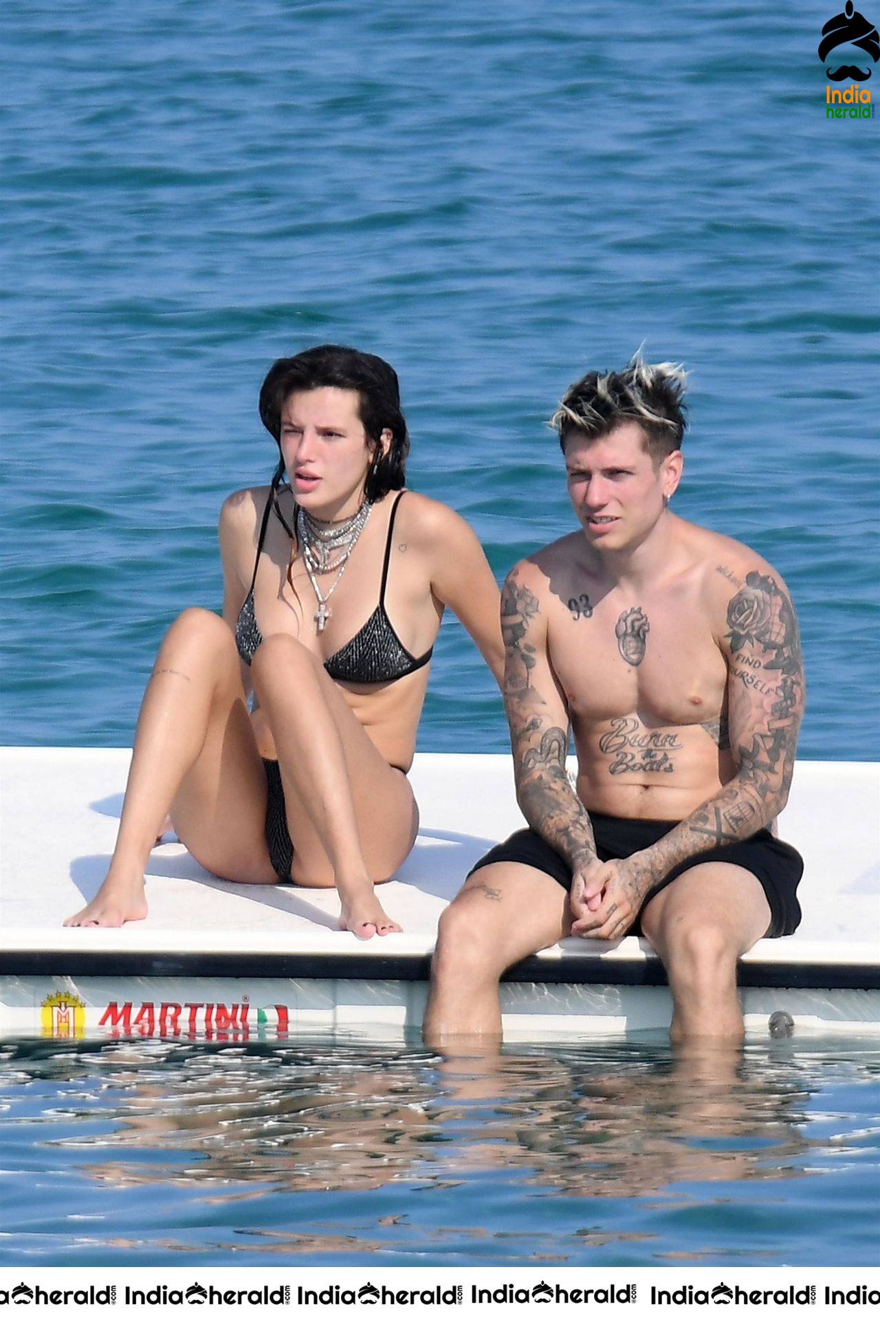 Bella Thorne in tiny Black Bikini and her Boyfriend smooches her in Public Set 2