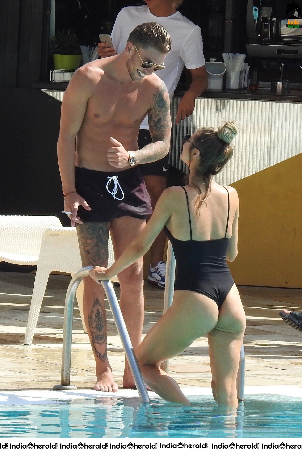 Chloe Sims in Bikini with her Boyfriend Sam Mucklow by the pool at a hotel in Marbella Set 1