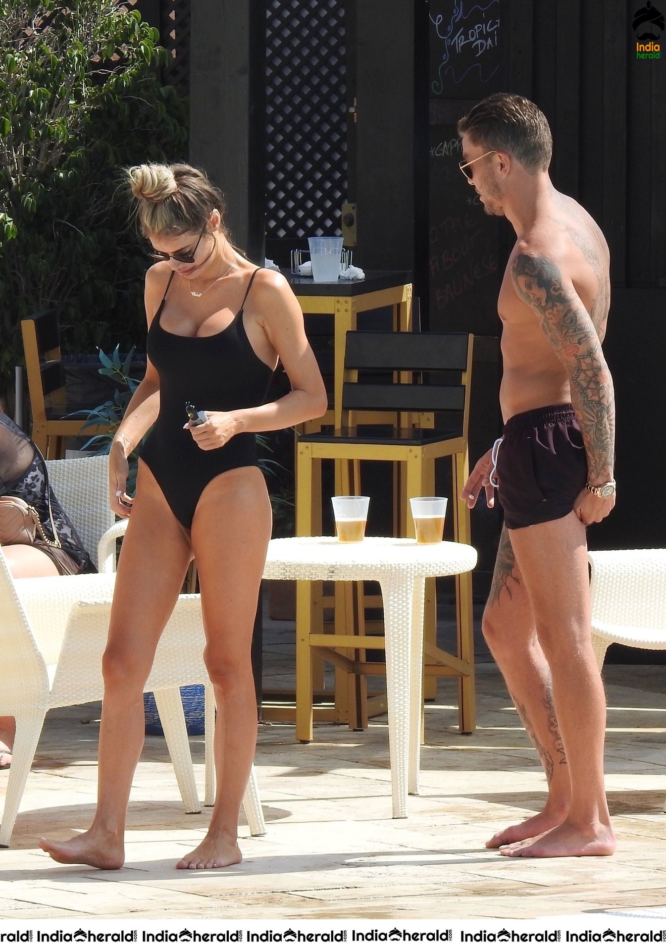 Chloe Sims in Bikini with her Boyfriend Sam Mucklow by the pool at a hotel in Marbella Set 1