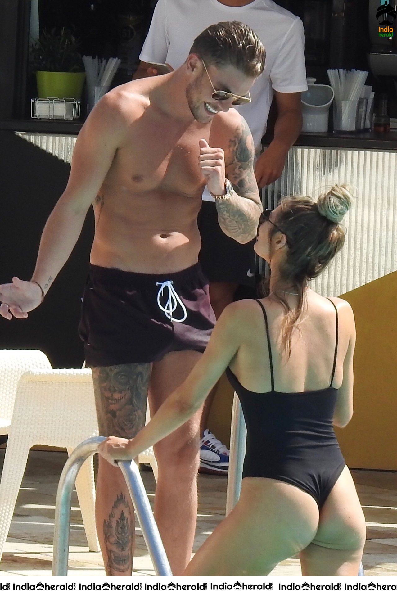 Chloe Sims in Bikini with her Boyfriend Sam Mucklow by the pool at a hotel in Marbella Set 1