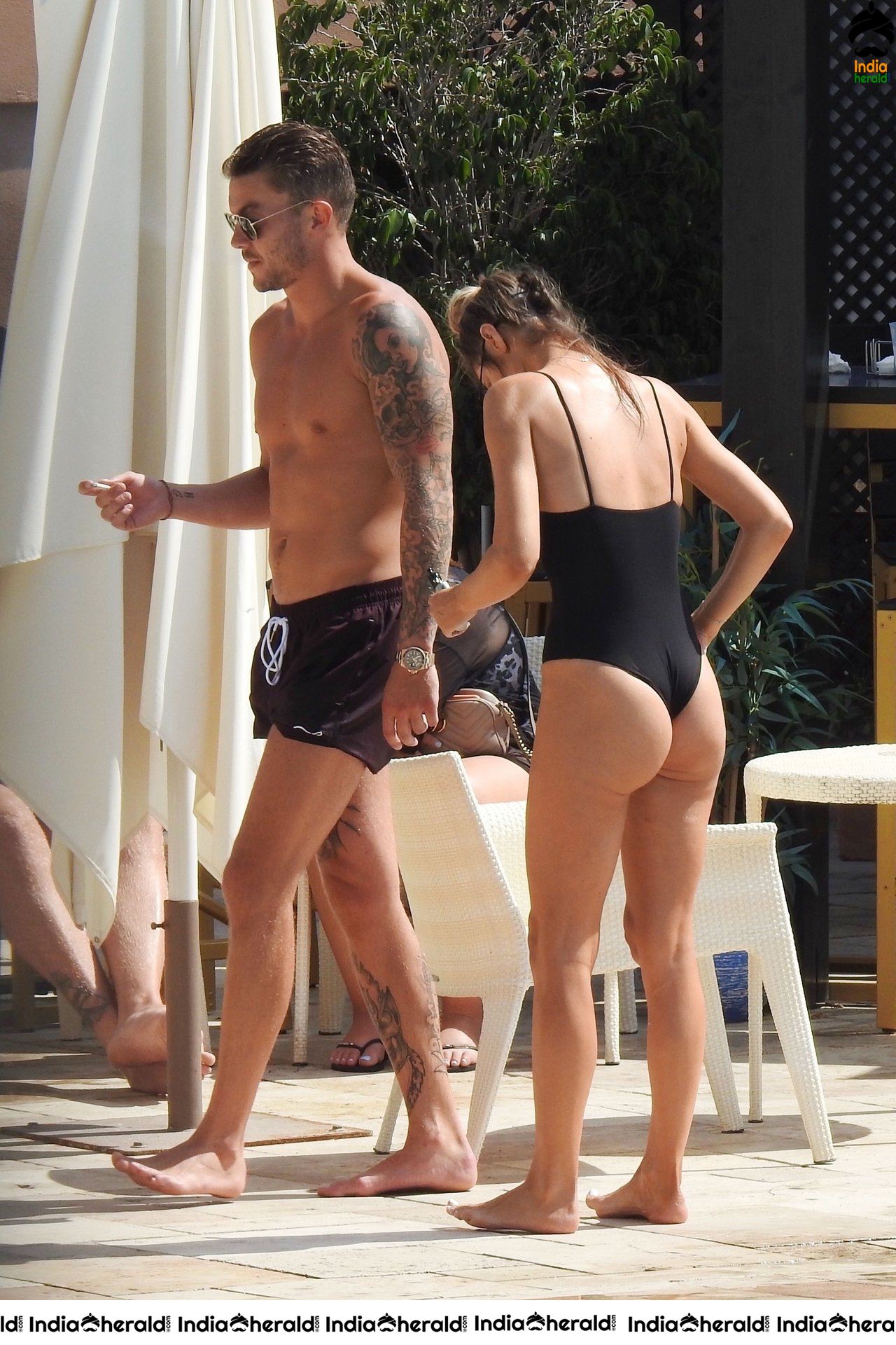 Chloe Sims in Bikini with her Boyfriend Sam Mucklow by the pool at a hotel in Marbella Set 2