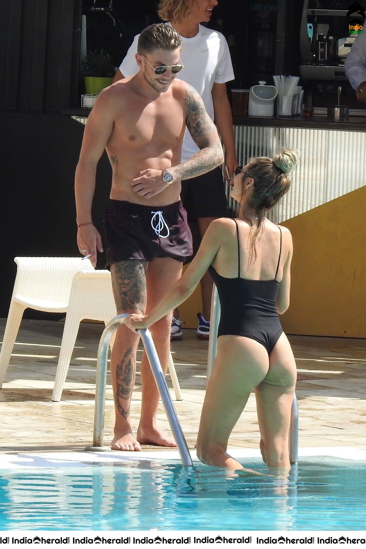 Chloe Sims in Bikini with her Boyfriend Sam Mucklow by the pool at a hotel in Marbella Set 2