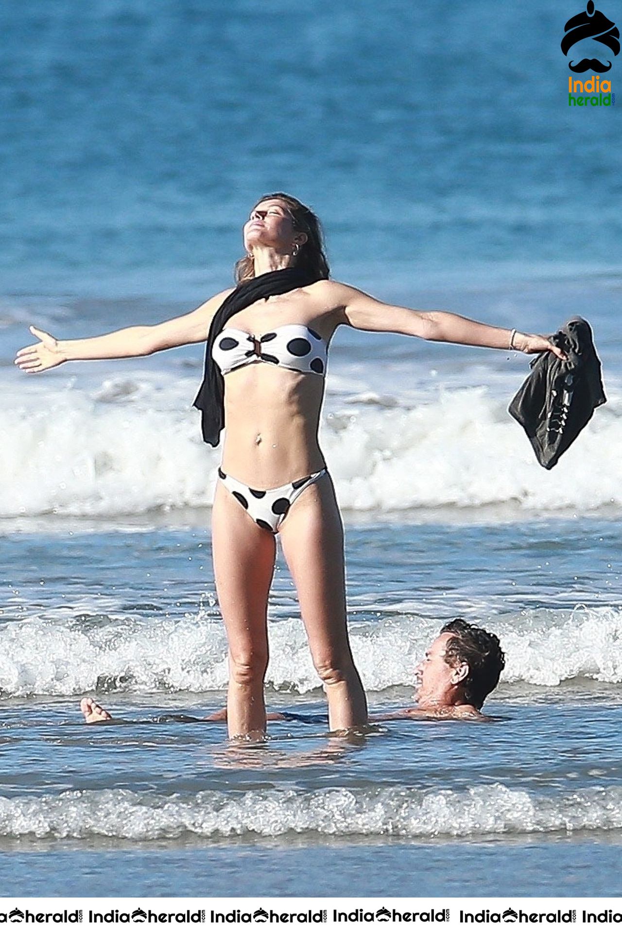 Gisele Bundchen Wearing Polka Dot Bikini White vacationing in Costa Rica
