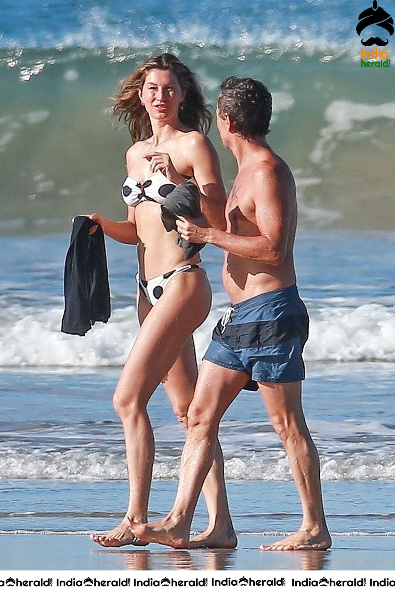 Gisele Bundchen Wearing Polka Dot Bikini White vacationing in Costa Rica