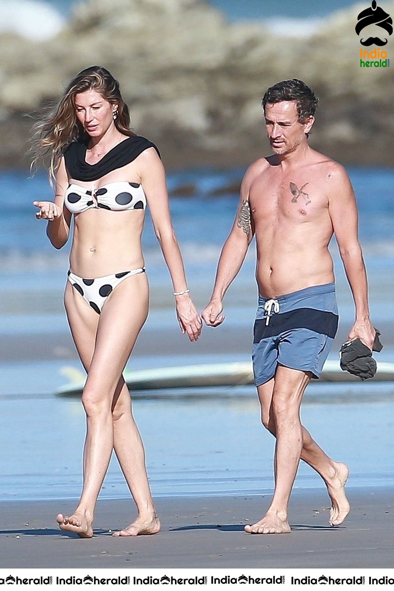 Gisele Bundchen Wearing Polka Dot Bikini White vacationing in Costa Rica