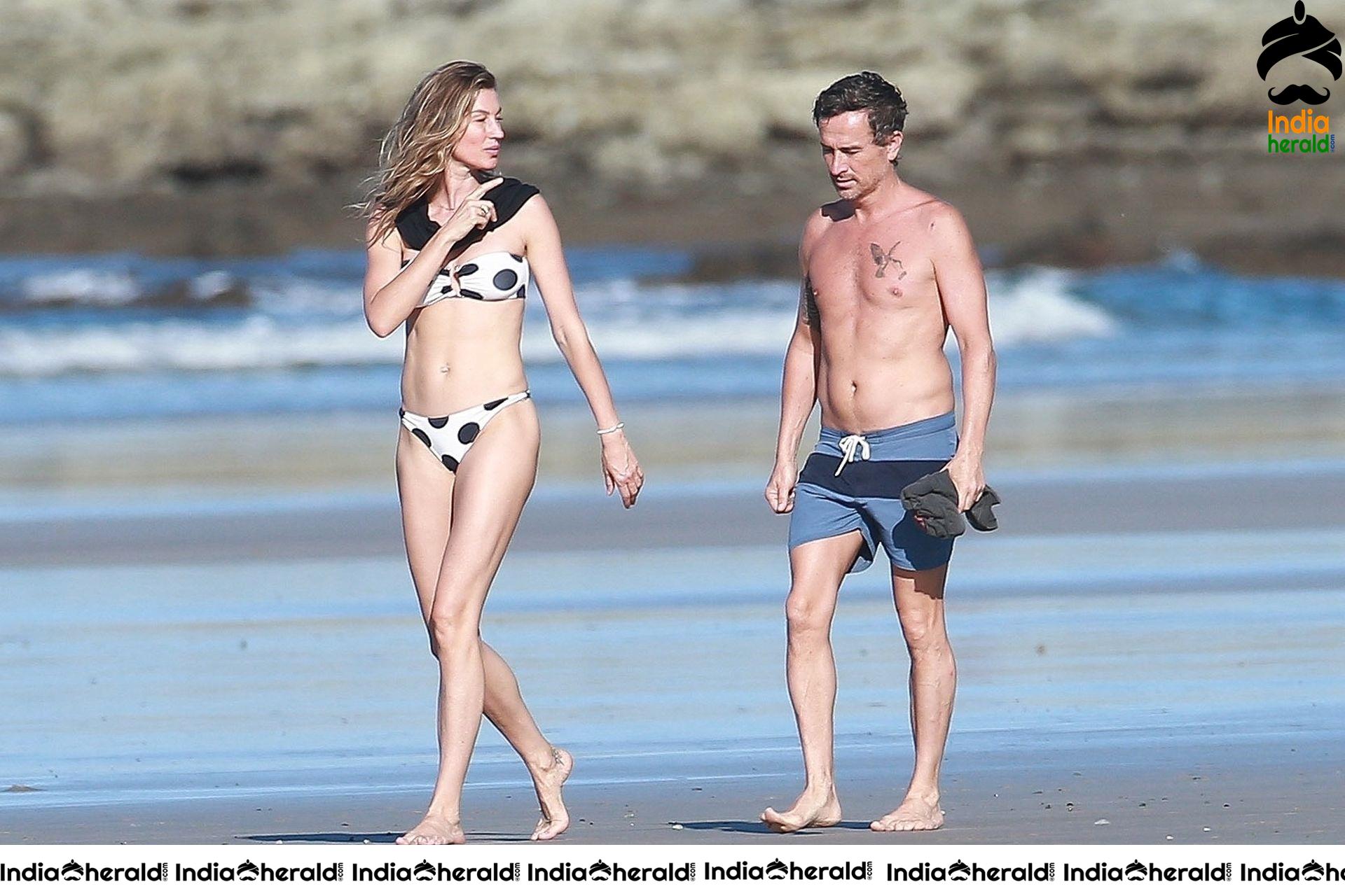 Gisele Bundchen Wearing Polka Dot Bikini White vacationing in Costa Rica