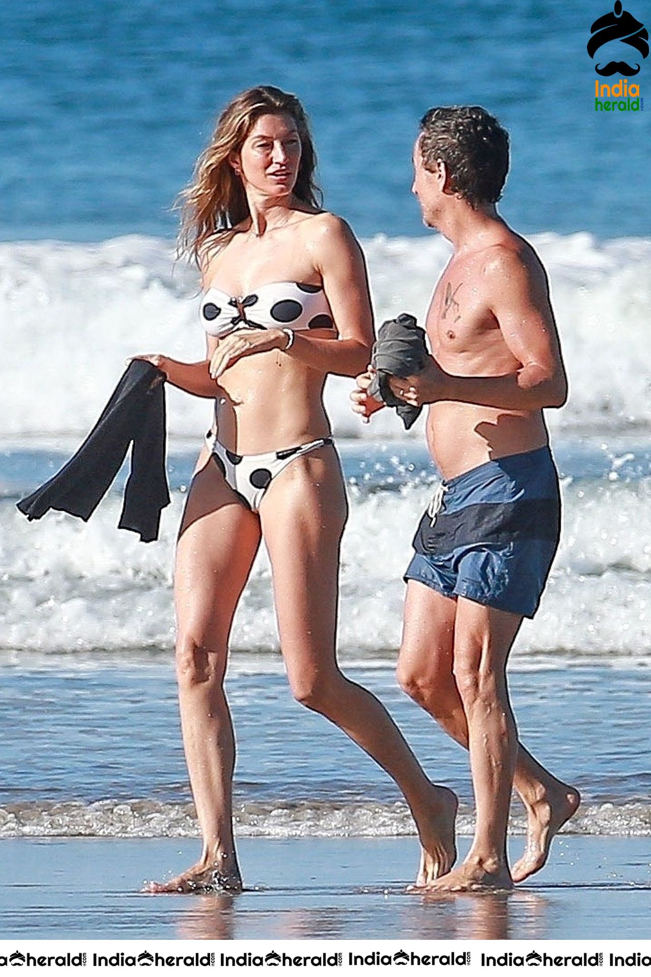 Gisele Bundchen Wearing Polka Dot Bikini White vacationing in Costa Rica