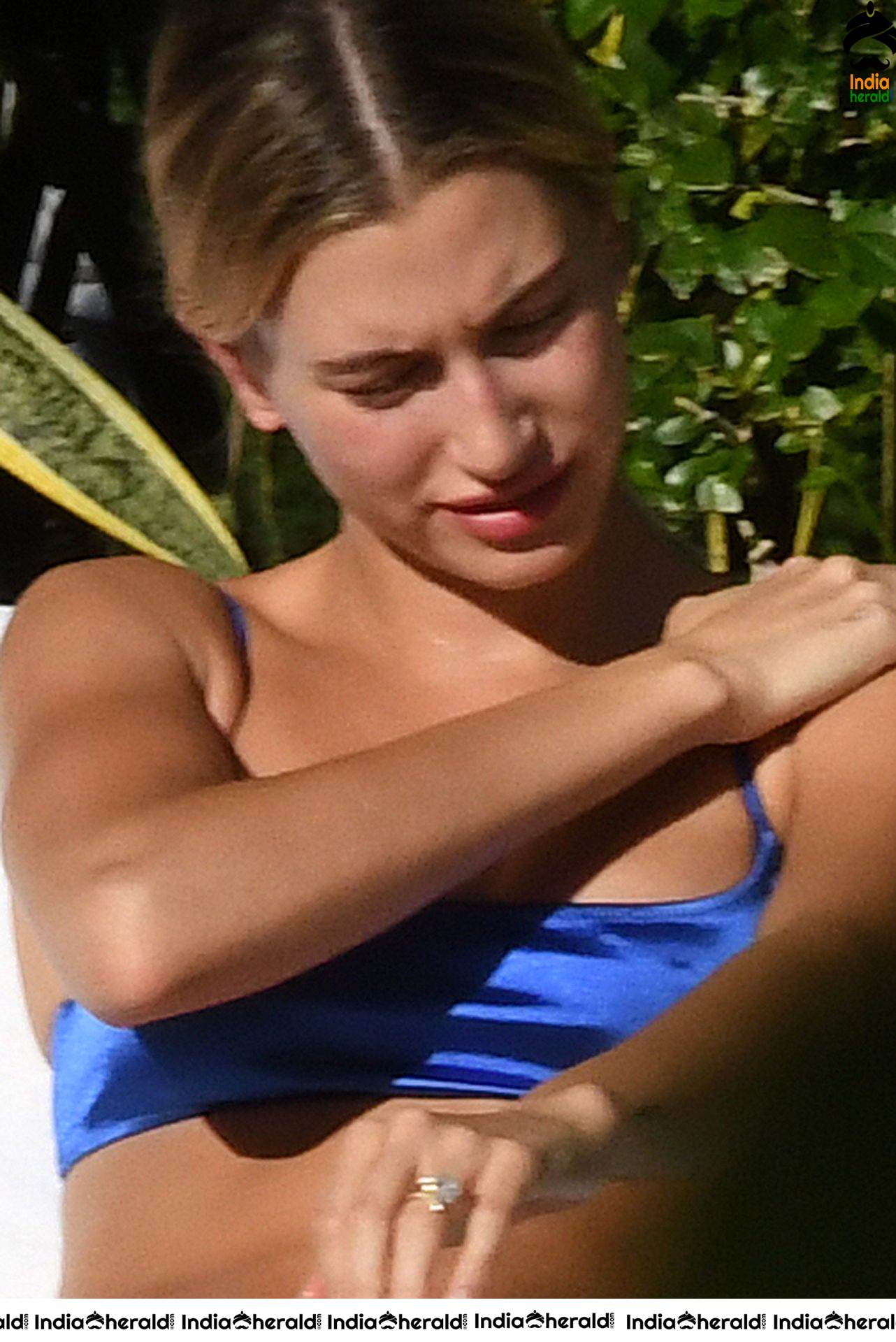 Hailey Bieber is enjoying some downtime by the pool in Miami