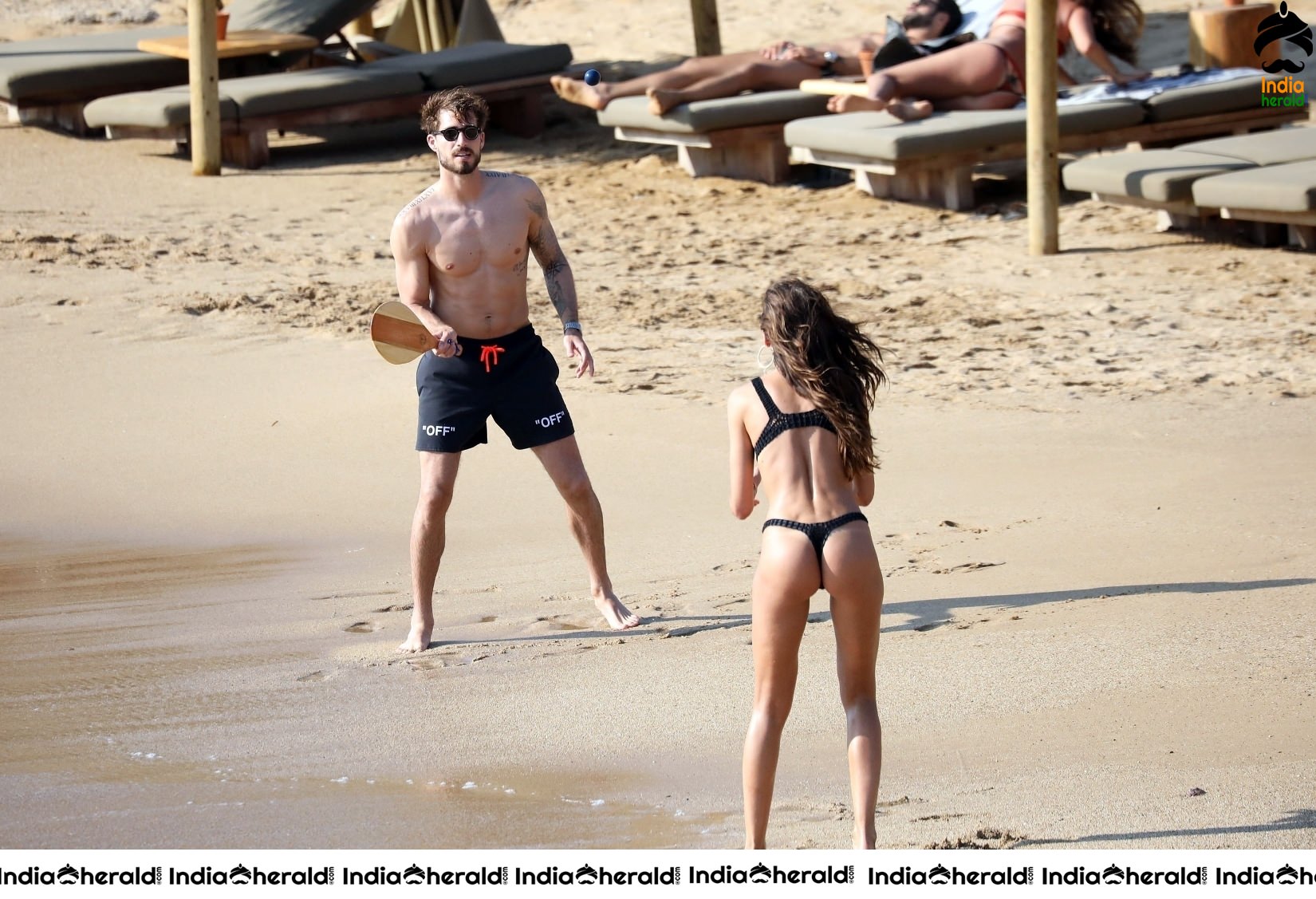 Izabel Goulart in Black String Bikini enjoying with Boyfriend on the beach in Mykonos Set 1