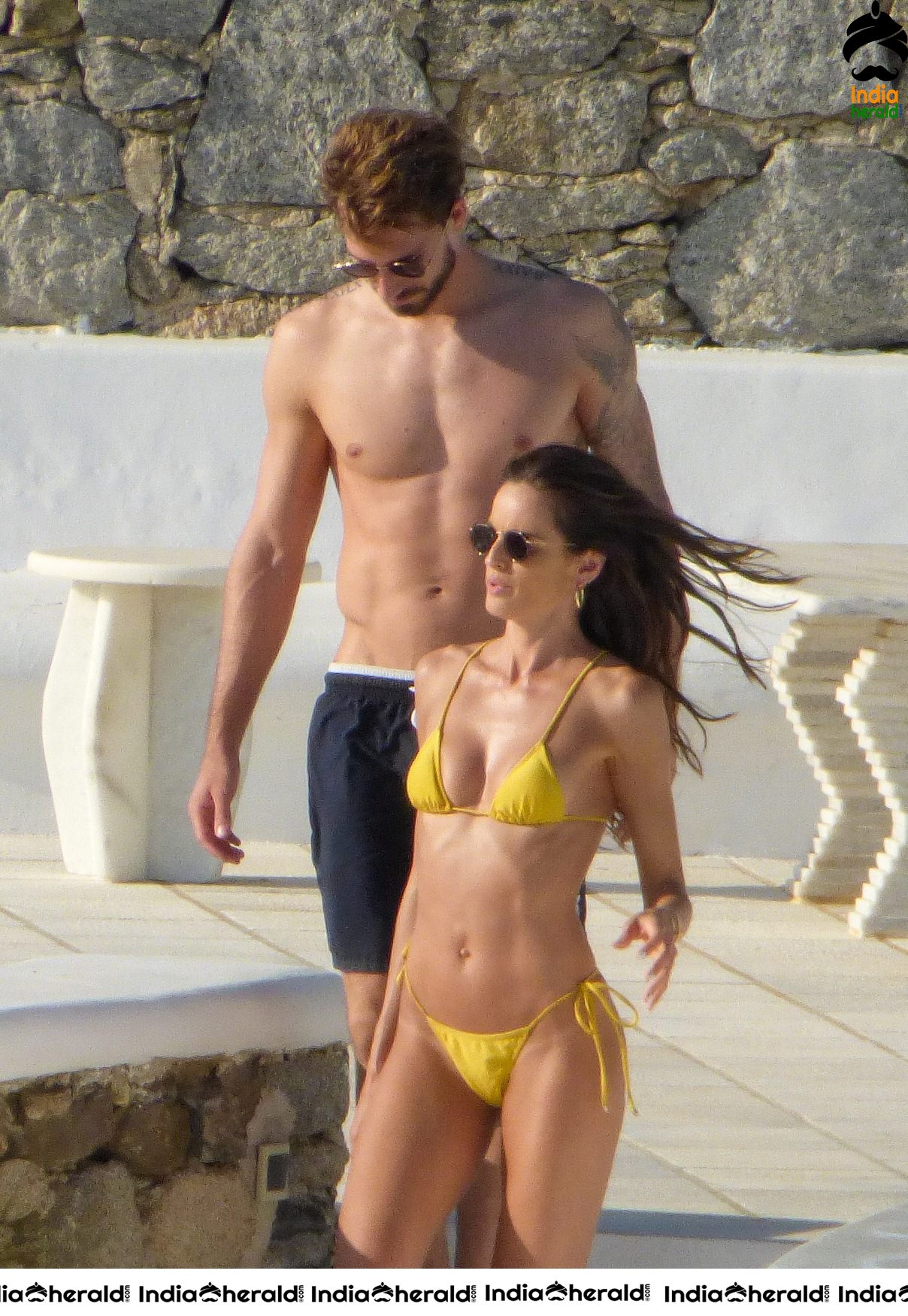 Izabel Goulart in Yellow Bikini on vacation in Mykonos