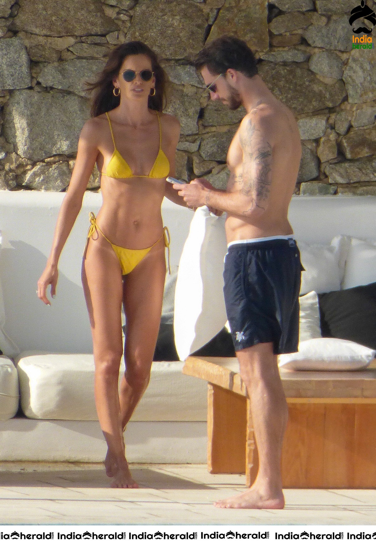 Izabel Goulart in Yellow Bikini on vacation in Mykonos