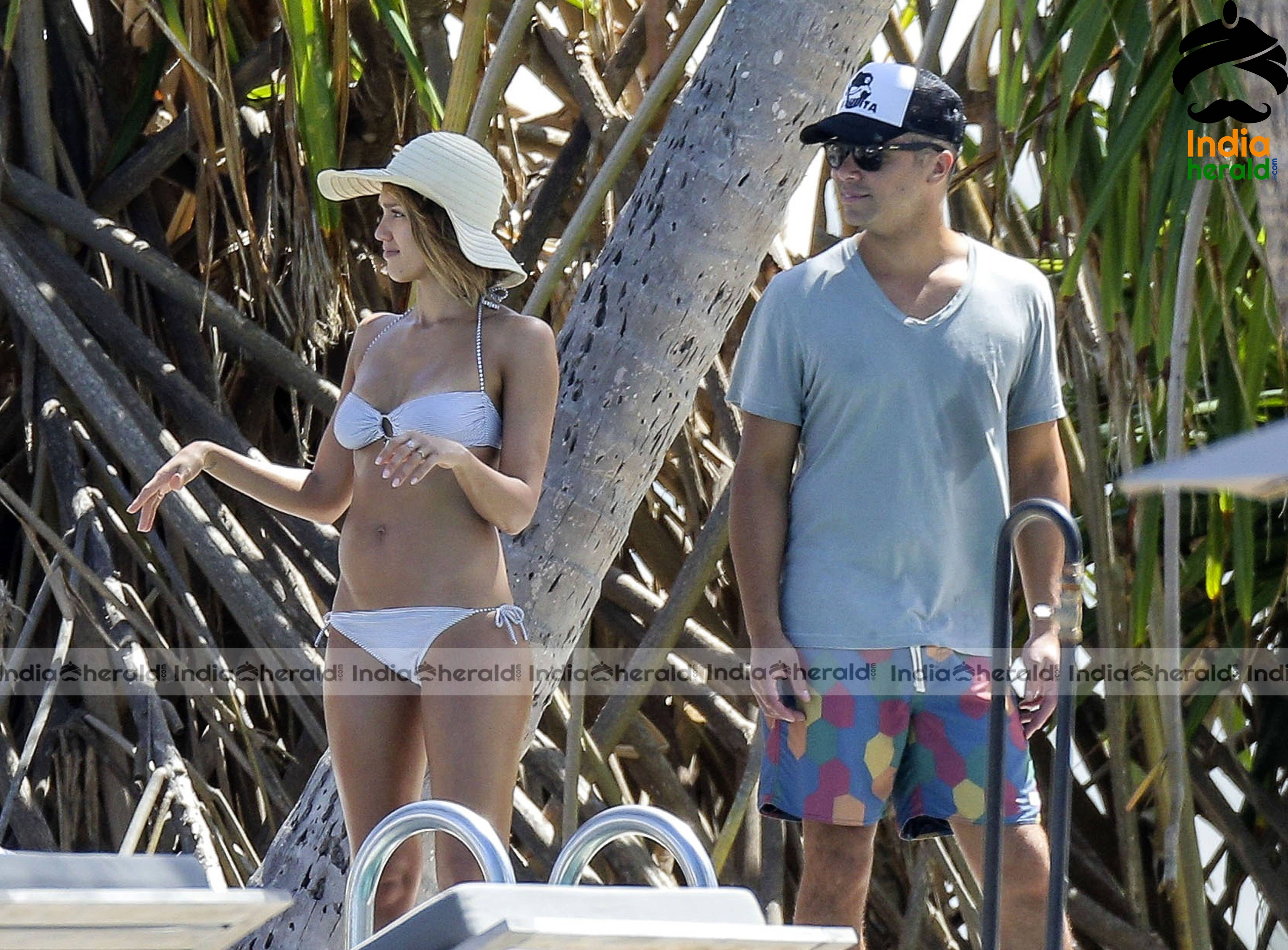 Jessica Alba Soaking in Sun while wearing a String Two Piece Bikini Set 3