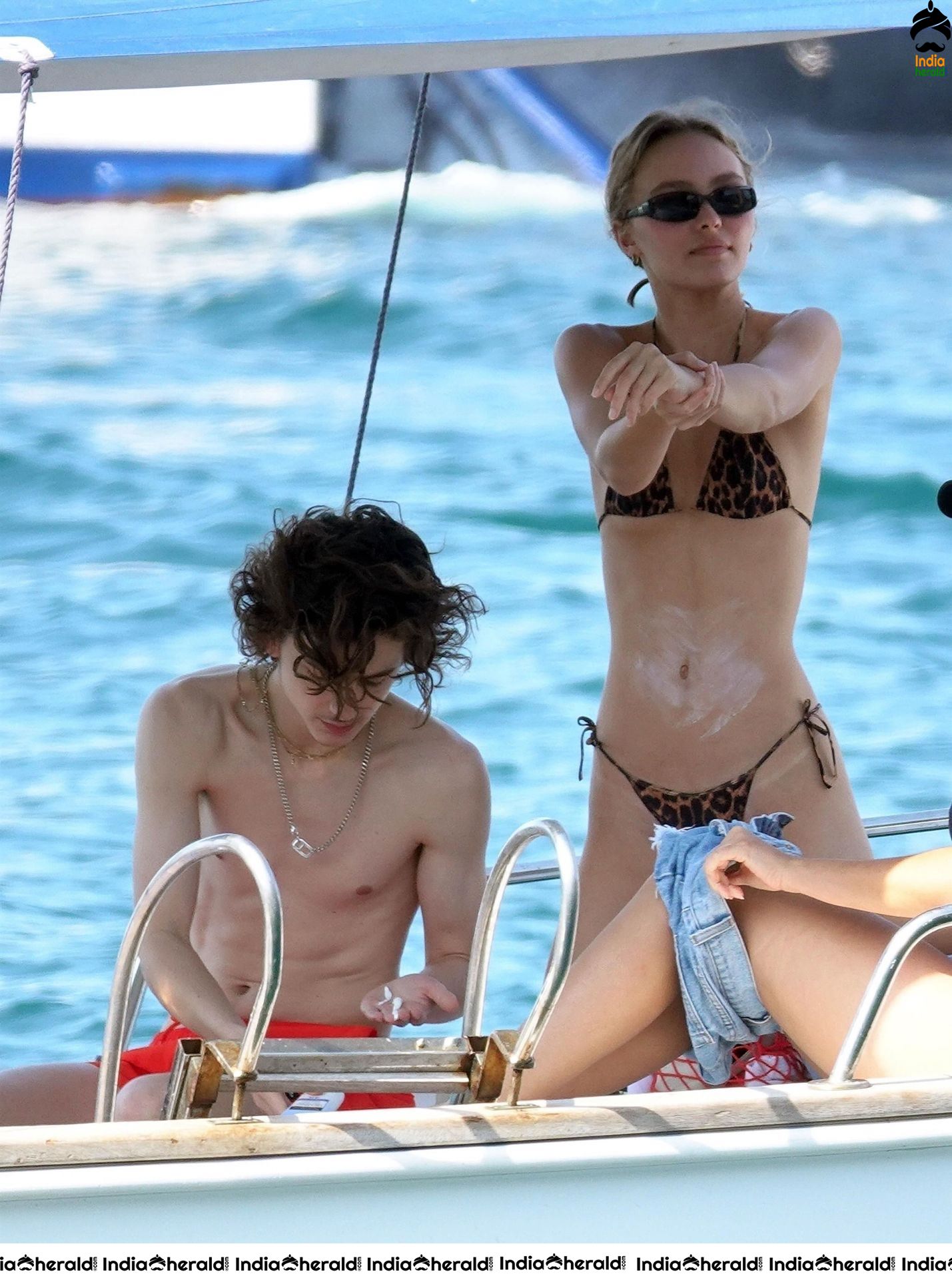 Johnny Depp Daughter Lily Rose Depp Caught in Bikini With her Boyfriend in a Boat Set 1