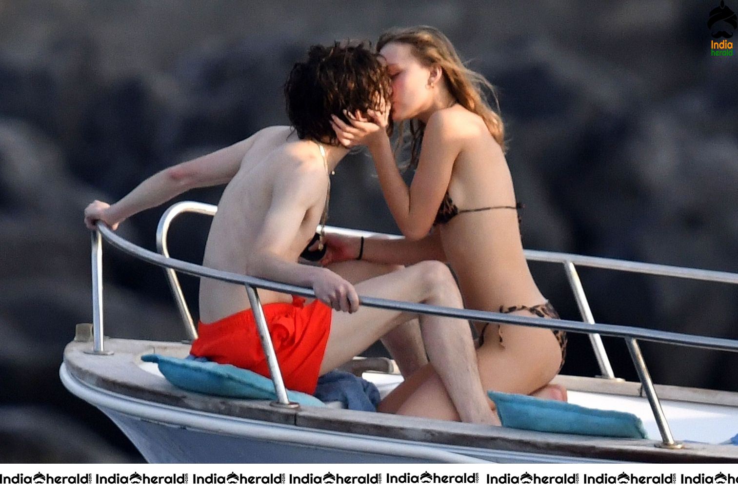 Johnny Depp Daughter Lily Rose Depp Caught in Bikini With her Boyfriend in a Boat Set 1