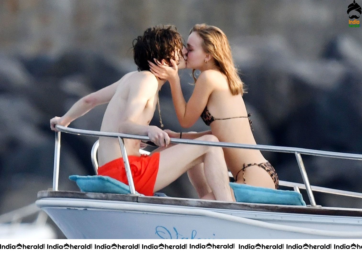 Johnny Depp Daughter Lily Rose Depp Caught in Bikini With her Boyfriend in a Boat Set 2