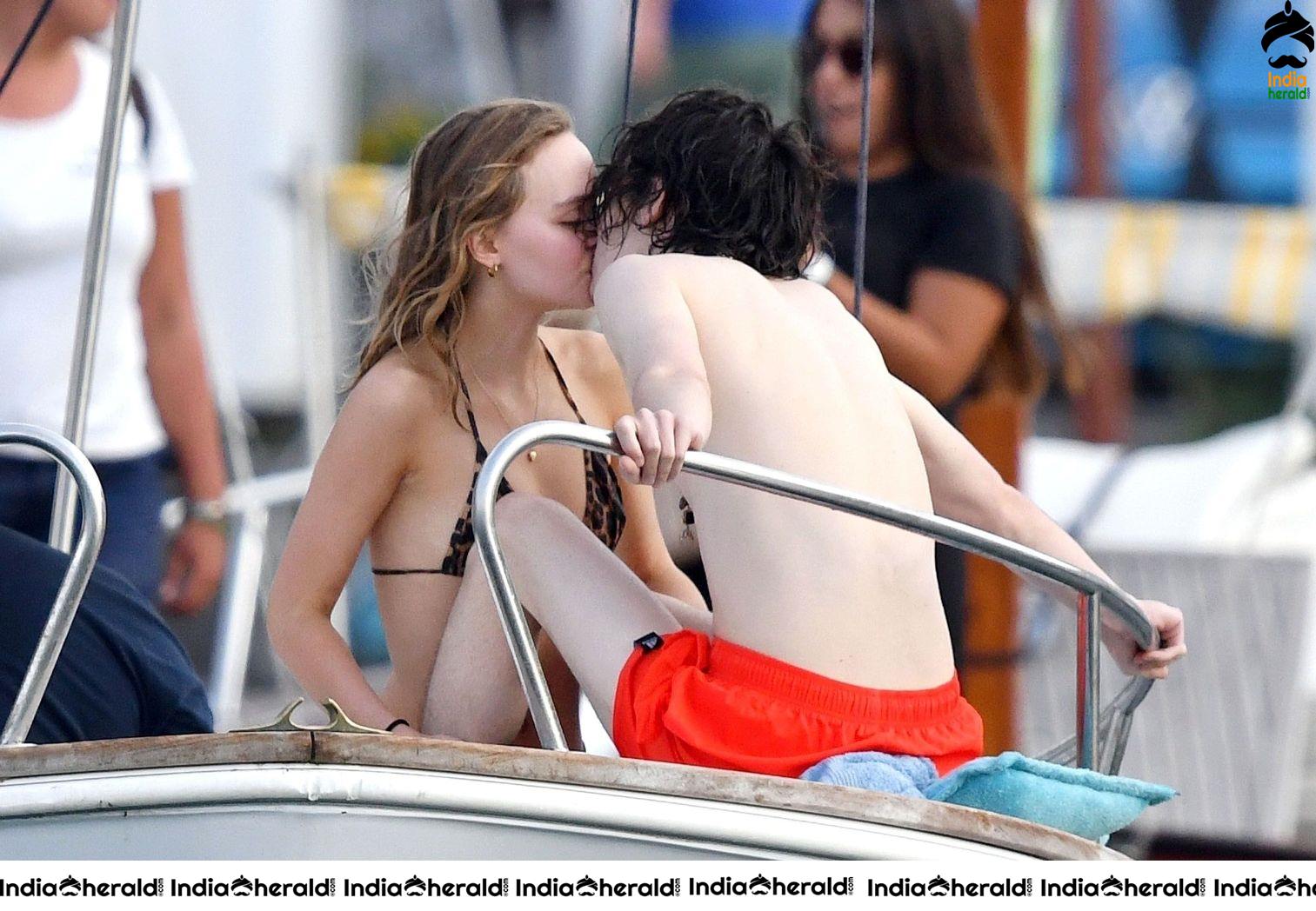 Johnny Depp Daughter Lily Rose Depp Caught in Bikini With her Boyfriend in a Boat Set 2