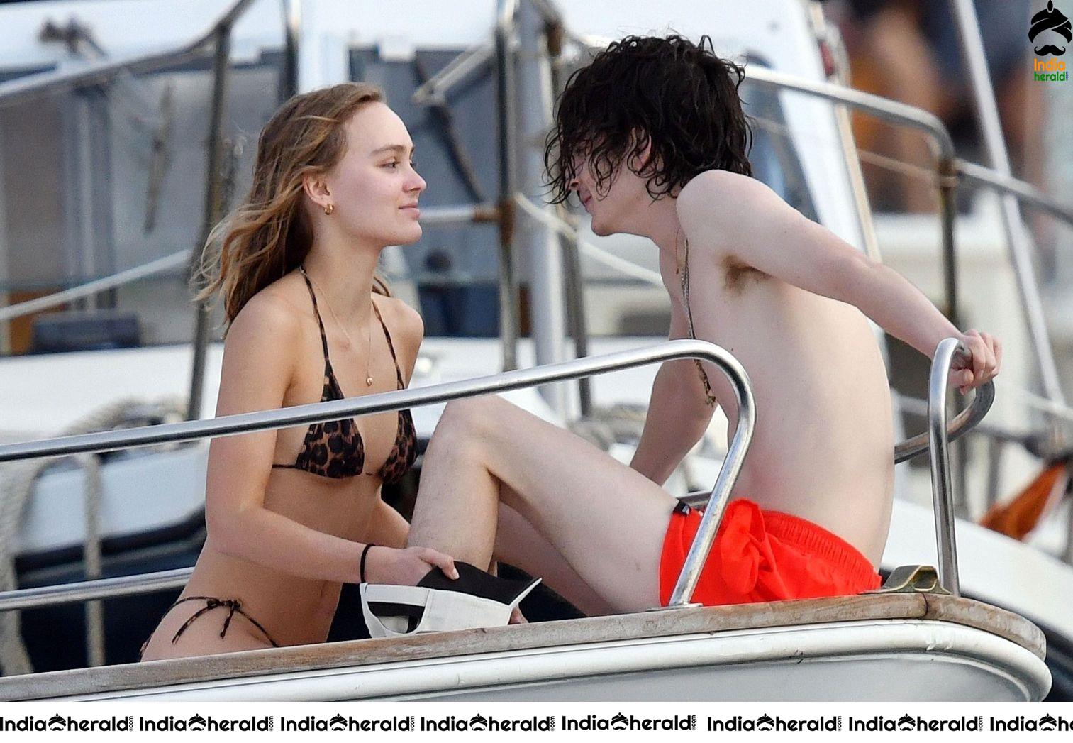 Johnny Depp Daughter Lily Rose Depp Caught in Bikini With her Boyfriend in a Boat Set 2