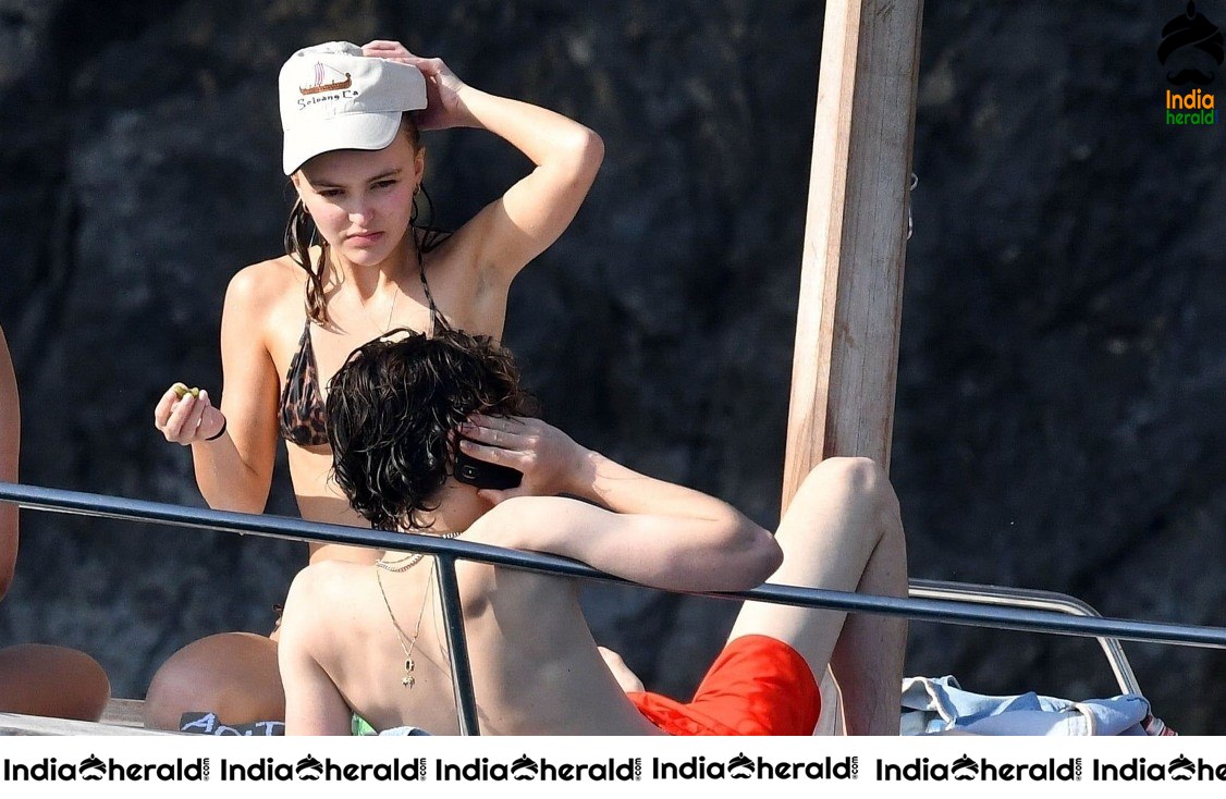 Johnny Depp Daughter Lily Rose Depp Caught in Bikini With her Boyfriend in a Boat Set 3