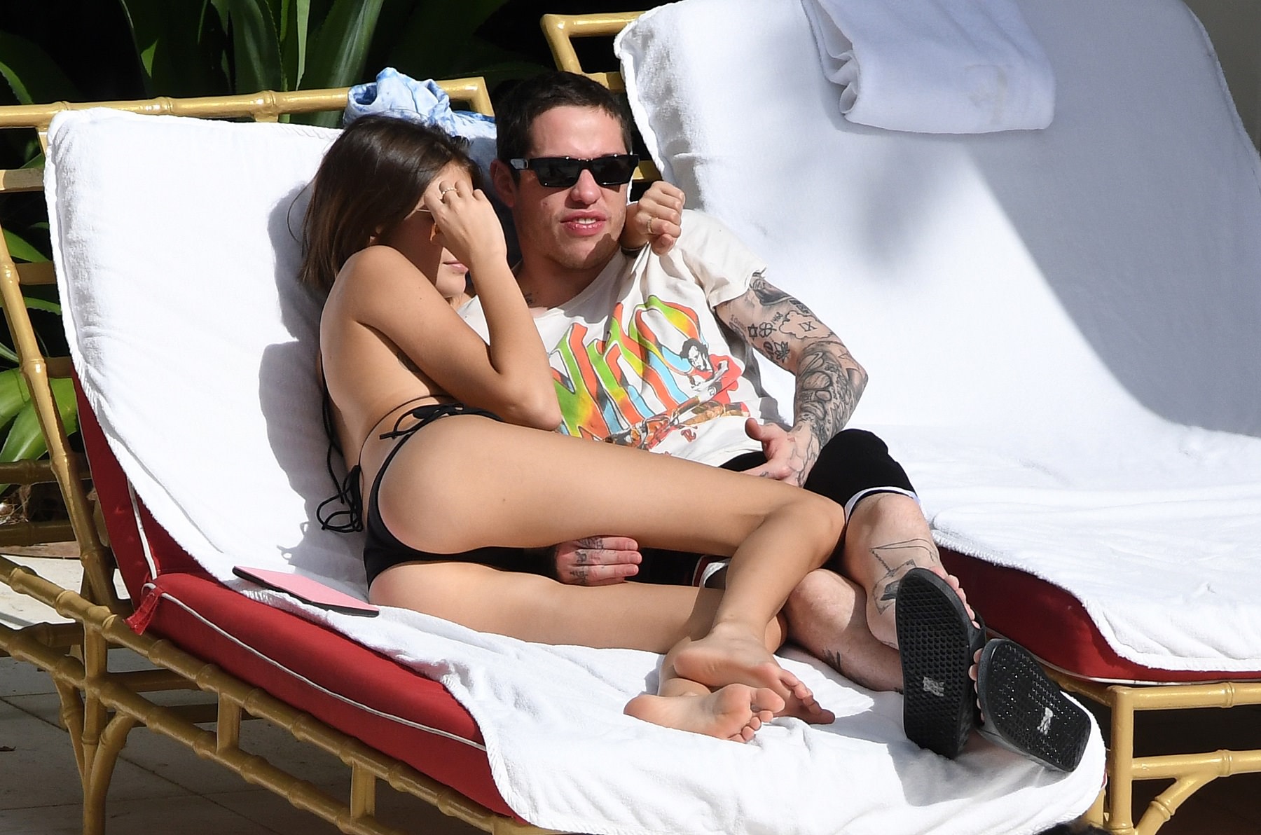 Kaia Gerber in a Black Lace Bikini by Poolside and Enjoys with Boyfriend Set 1
