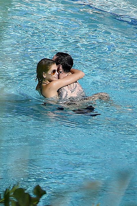 Kaia Gerber in a Black Lace Bikini by Poolside and Enjoys with Boyfriend Set 1