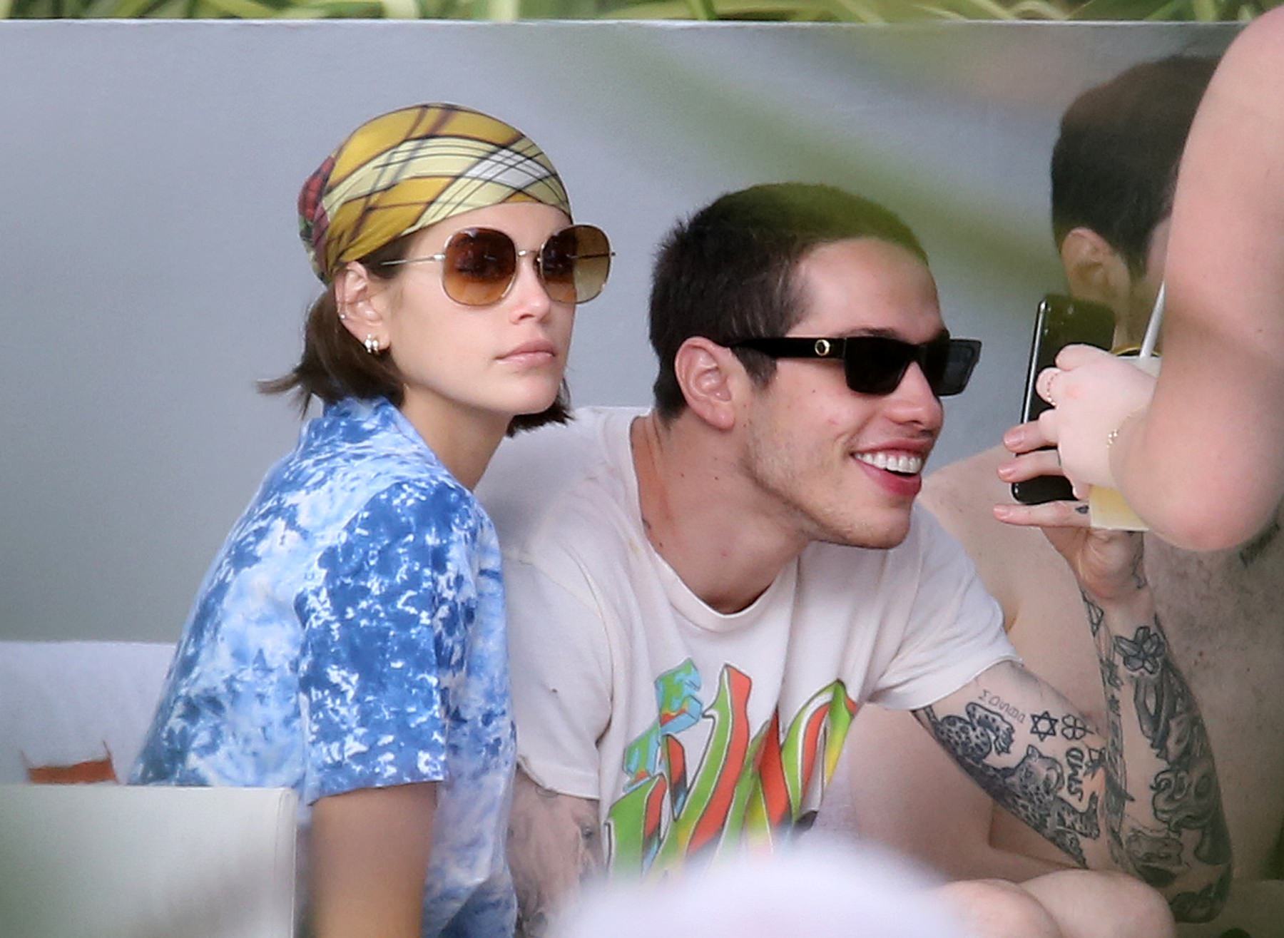 Kaia Gerber in a Black Lace Bikini by Poolside and Enjoys with Boyfriend Set 1
