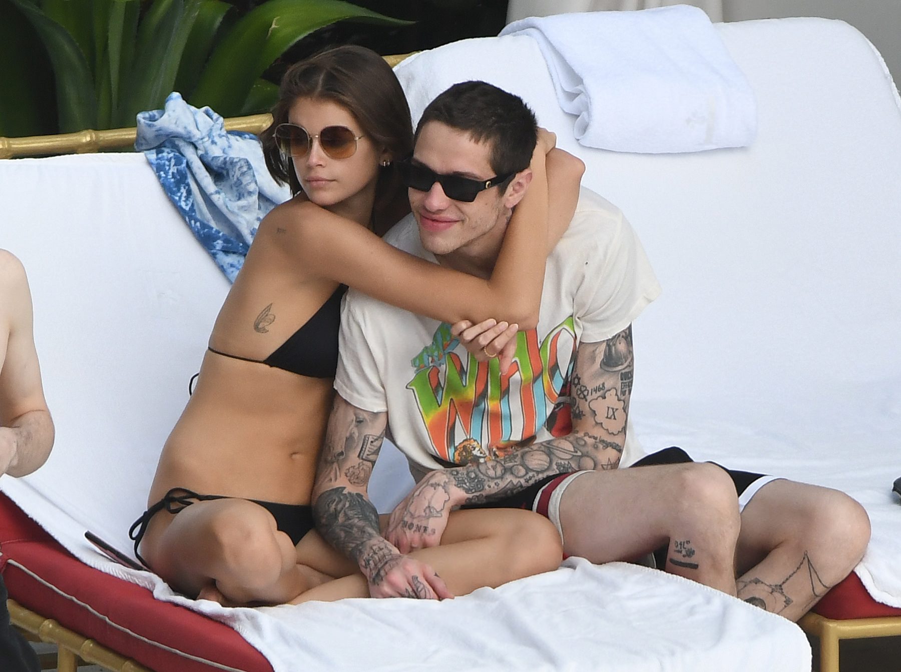 Kaia Gerber in a Black Lace Bikini by Poolside and Enjoys with Boyfriend Set 1