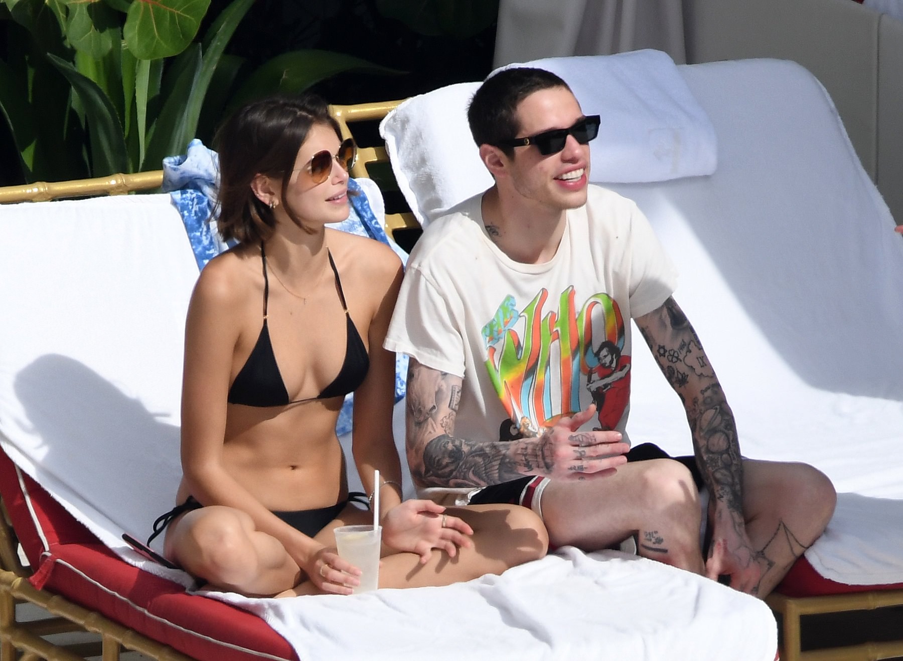 Kaia Gerber in a Black Lace Bikini by Poolside and Enjoys with Boyfriend Set 1