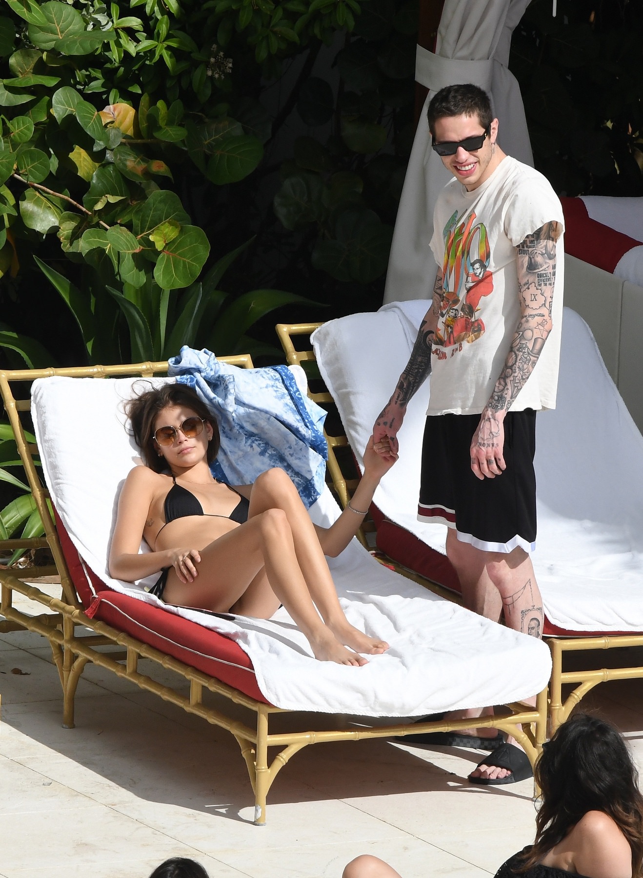 Kaia Gerber in a Black Lace Bikini by Poolside and Enjoys with Boyfriend Set 1