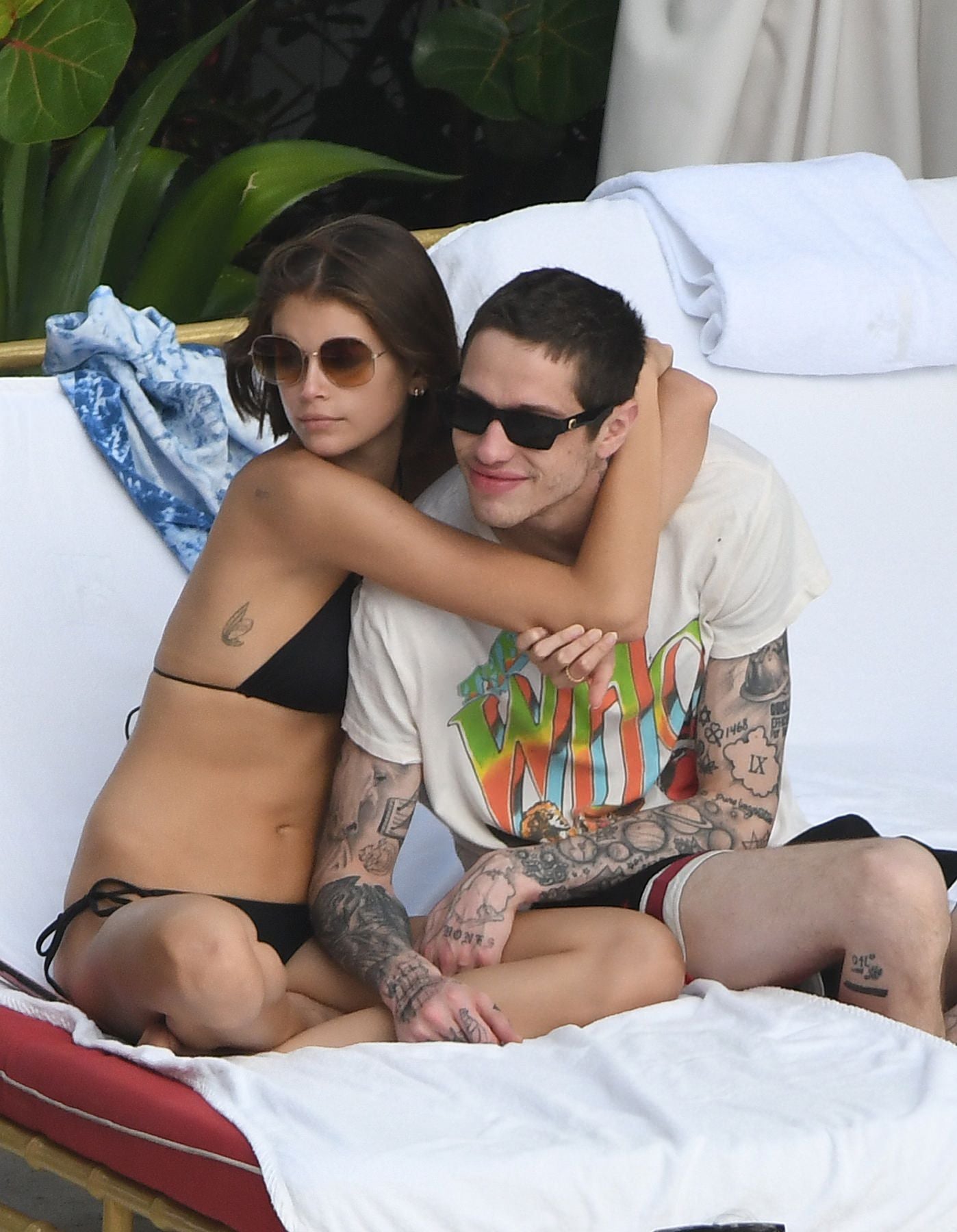 Kaia Gerber in a Black Lace Bikini by Poolside and Enjoys with Boyfriend Set 2