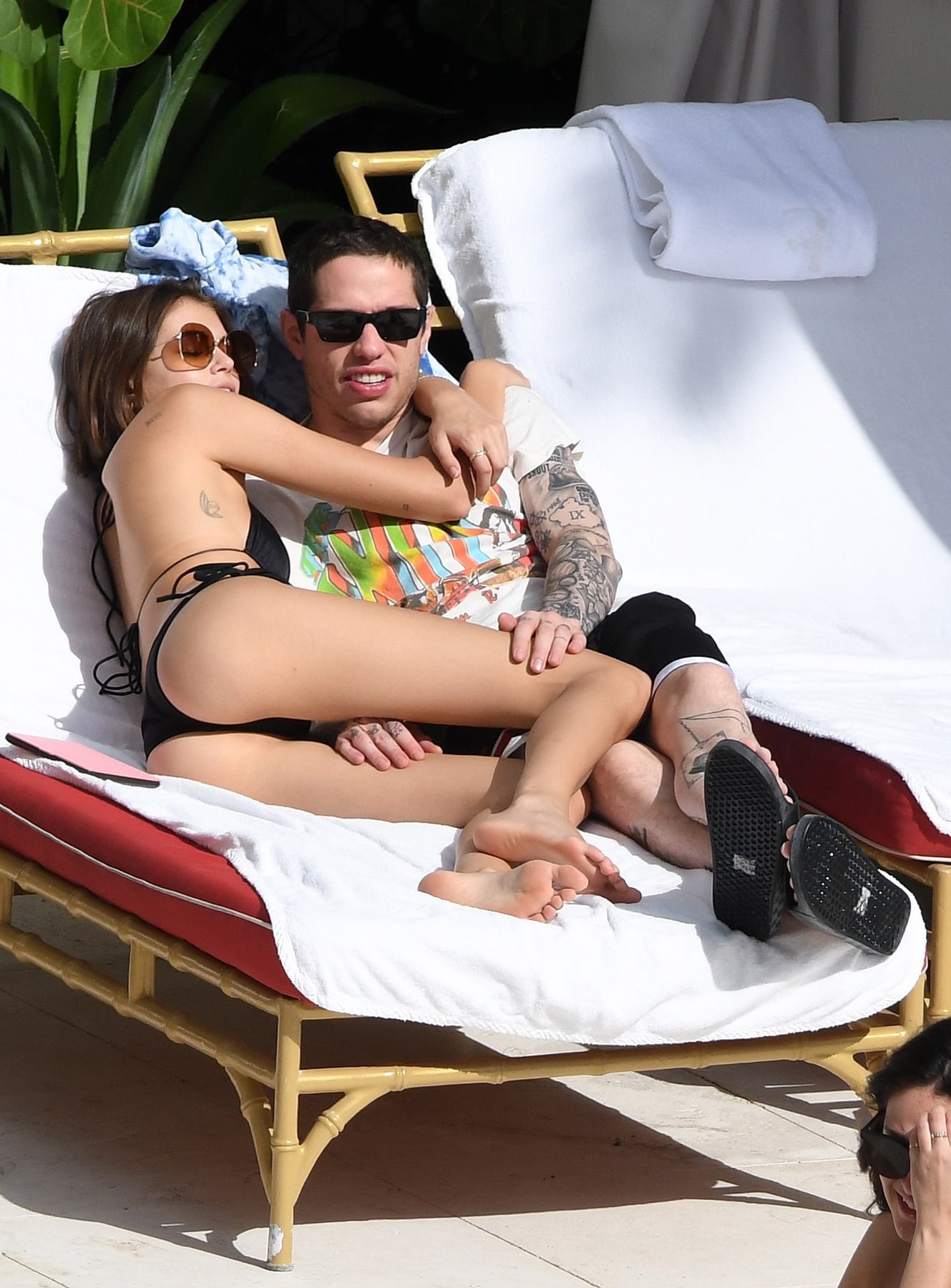 Kaia Gerber in a Black Lace Bikini by Poolside and Enjoys with Boyfriend Set 2